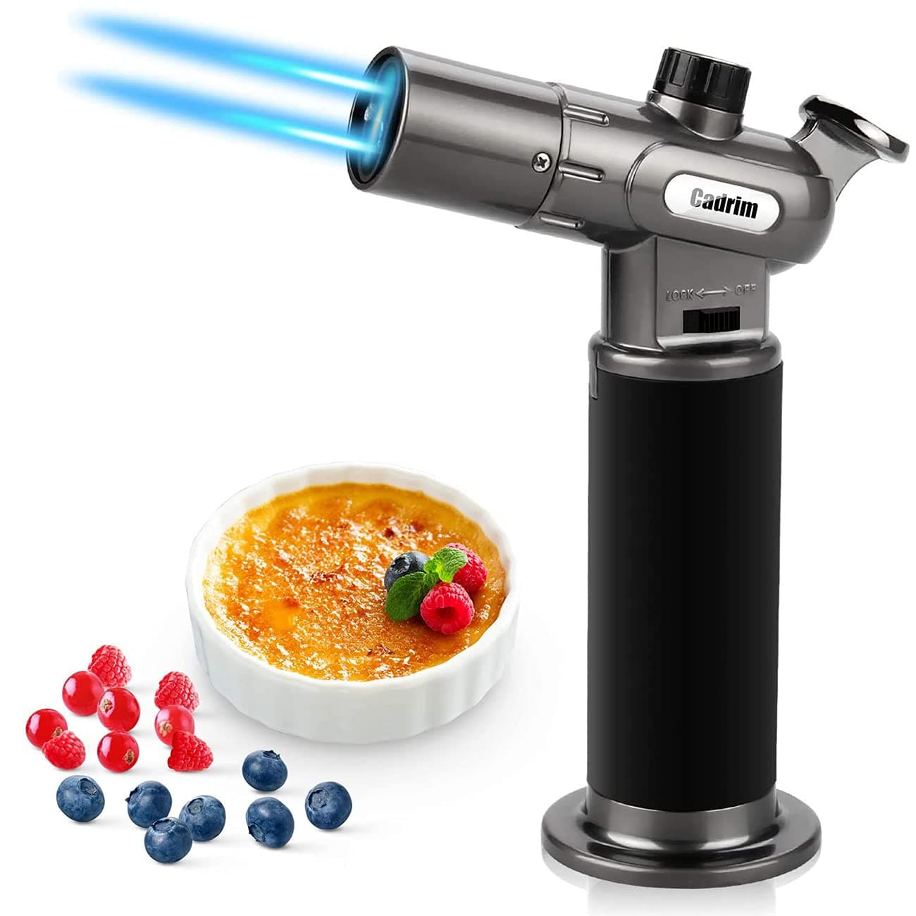 Cadrim Butane Torch, Refillable Pro Culinary Blow Torch Double Fire Cooking Torch and Small Adjustable Flame Kitchen Torch for Creme Brulee, Baking BBQ (Black)
