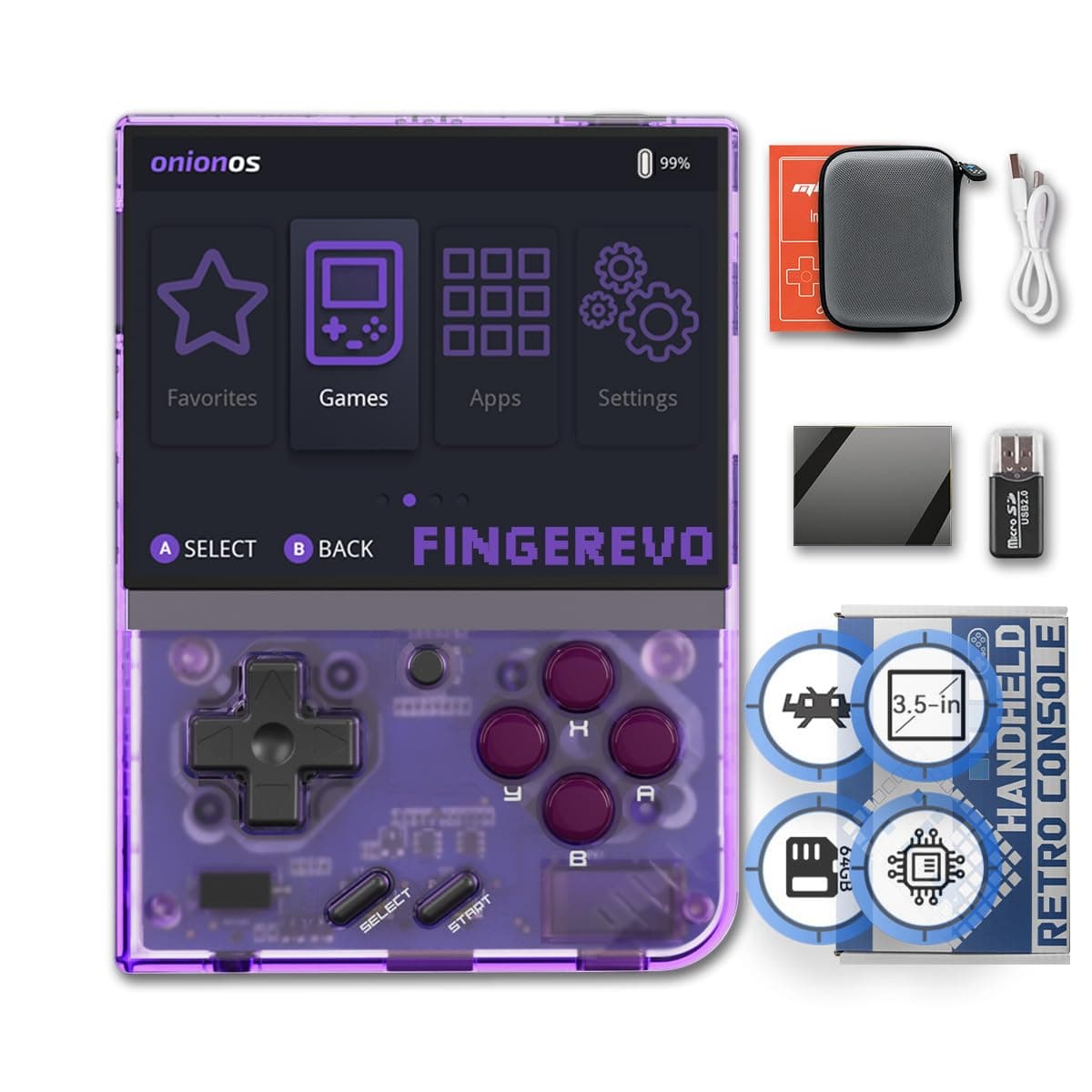 Miyoo Mini Plus OnionOS Handheld Game Console 3.5-inch 640*480 Screen 3000mAh Miyoo-mini+ with Portable Case Transparent Purple