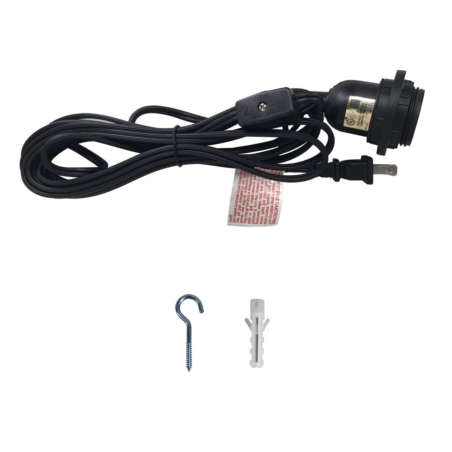 JULLISON 1 Pack 15FT Pendant Light Socket Cord Kit with Gear Switch, Extension Hanging Lantern Polarized Plug in Cable, UL Listed, E26 Socket Max 60W, Black