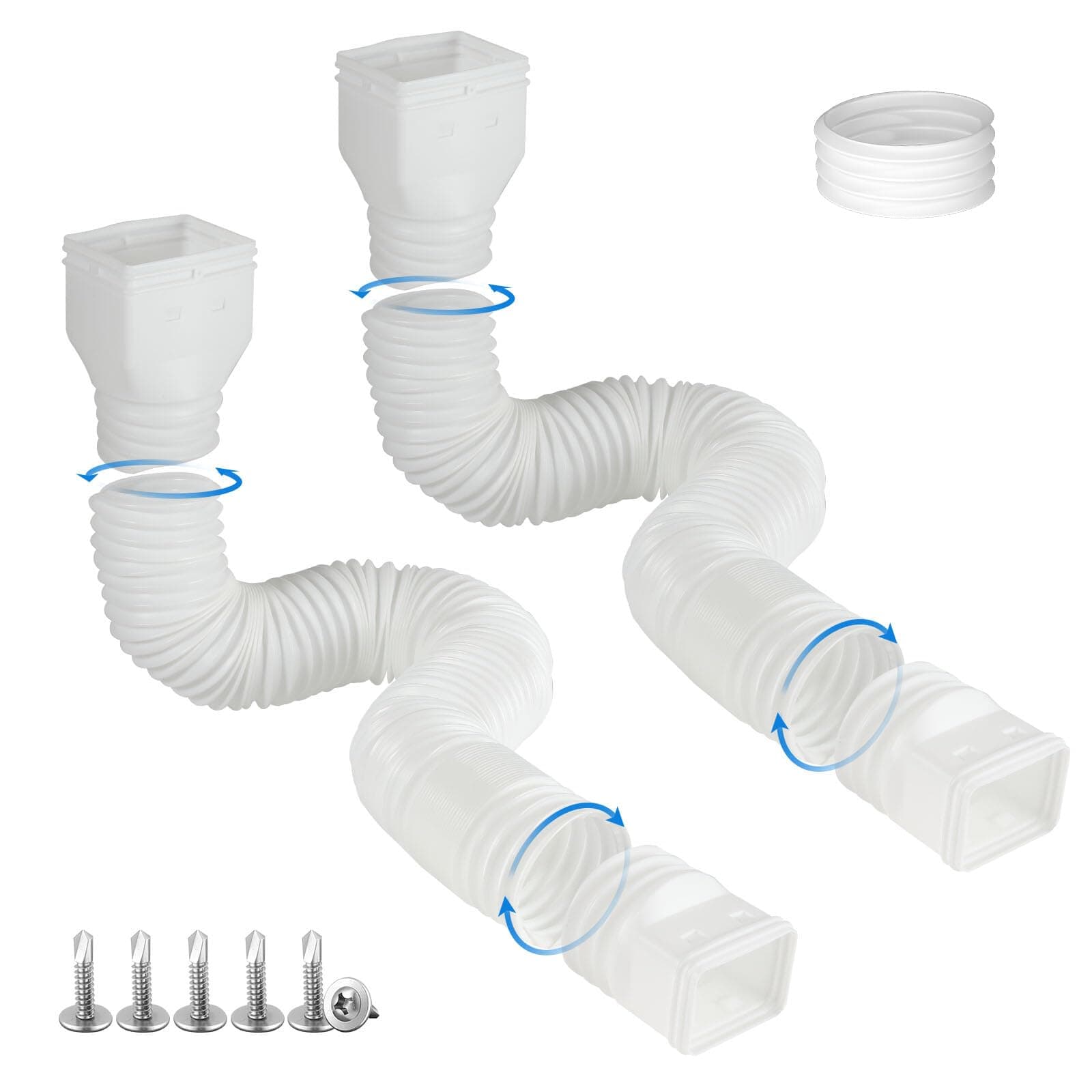 2 Pack Rain Gutter Downspout Extensions, Flexible Downspout Extender with 58"+68" Extendable Pipes for Rain Water Drainage, Durable Down Spout Drain Extension with Connector (White)