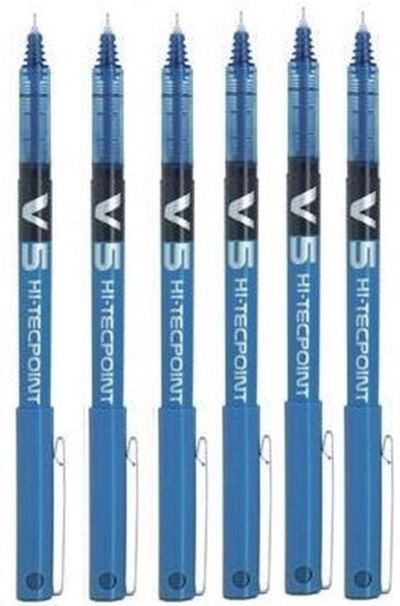 BX V 5 Blue Hi-Tech Point Extra Fine Rollerball Pen 0.5mm Nib 0.3mm Line Width (Pack of 6)