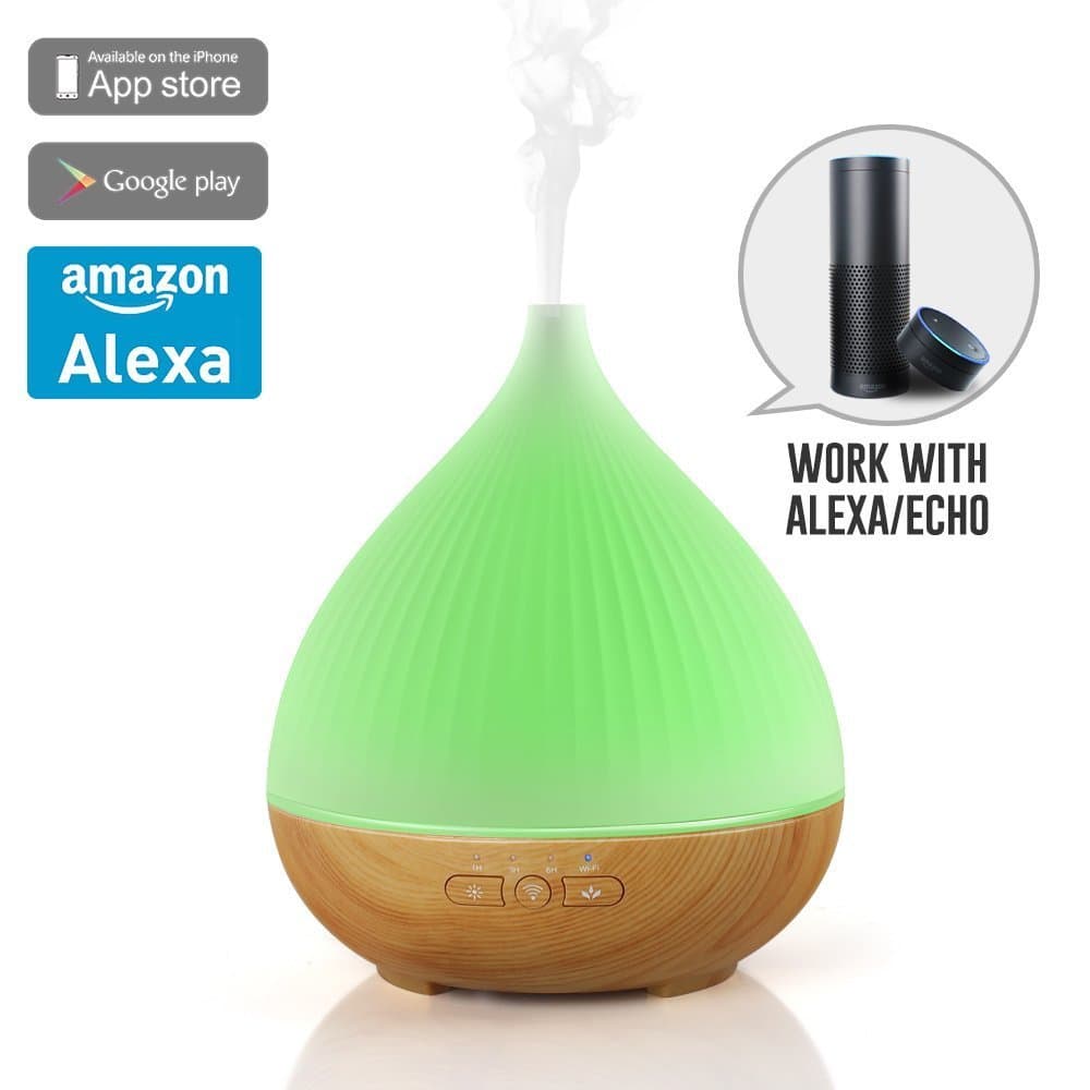 Tagwiss Smart WiFi Essential Oil Diffuser Compatible Amazon Alexa, 300ML Mist Humidifier Aroma Diffuser for Home Bedroom Office Yoga SPA, APP, 7 Color LED Lights, Voice Control Works with Amazon Echo