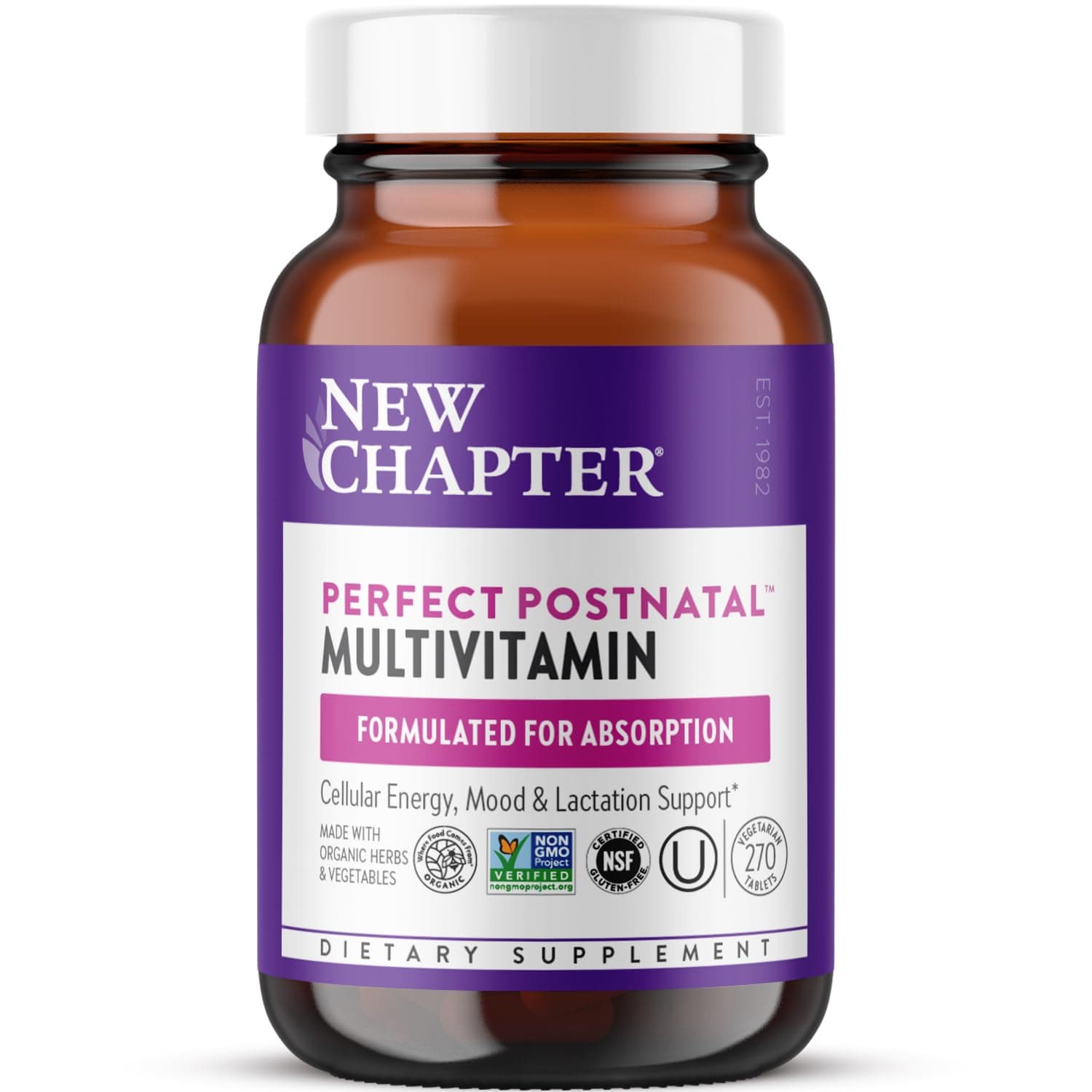New Chapter, Postnatal Vitamins Lactation Supplement, Complete Multivitamin with Fermented Vitamin D3 + B Vitamins, Made with Organic Vegetables & Herbs, Non-GMO Ingredients, 270 Count