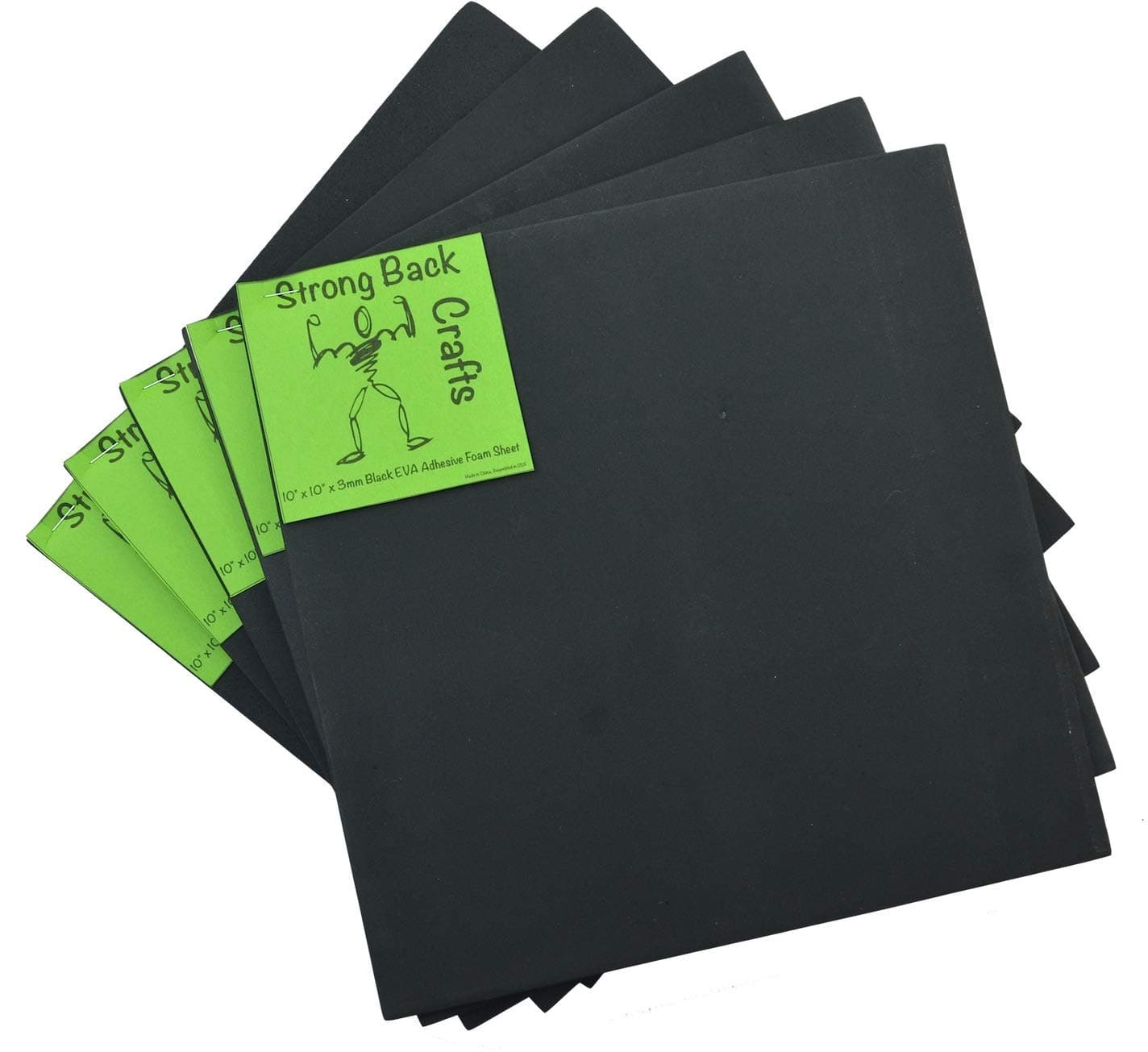 Black 6mm Thick (5 Pack)-Self-Stick Adhesive 9.5" x 9.5" EVA High Density Foam Sheets by Strong Back Crafts- Cosplay Materials, Costumes, Cushioning, Seats, Dog Traction, Scrapbooking