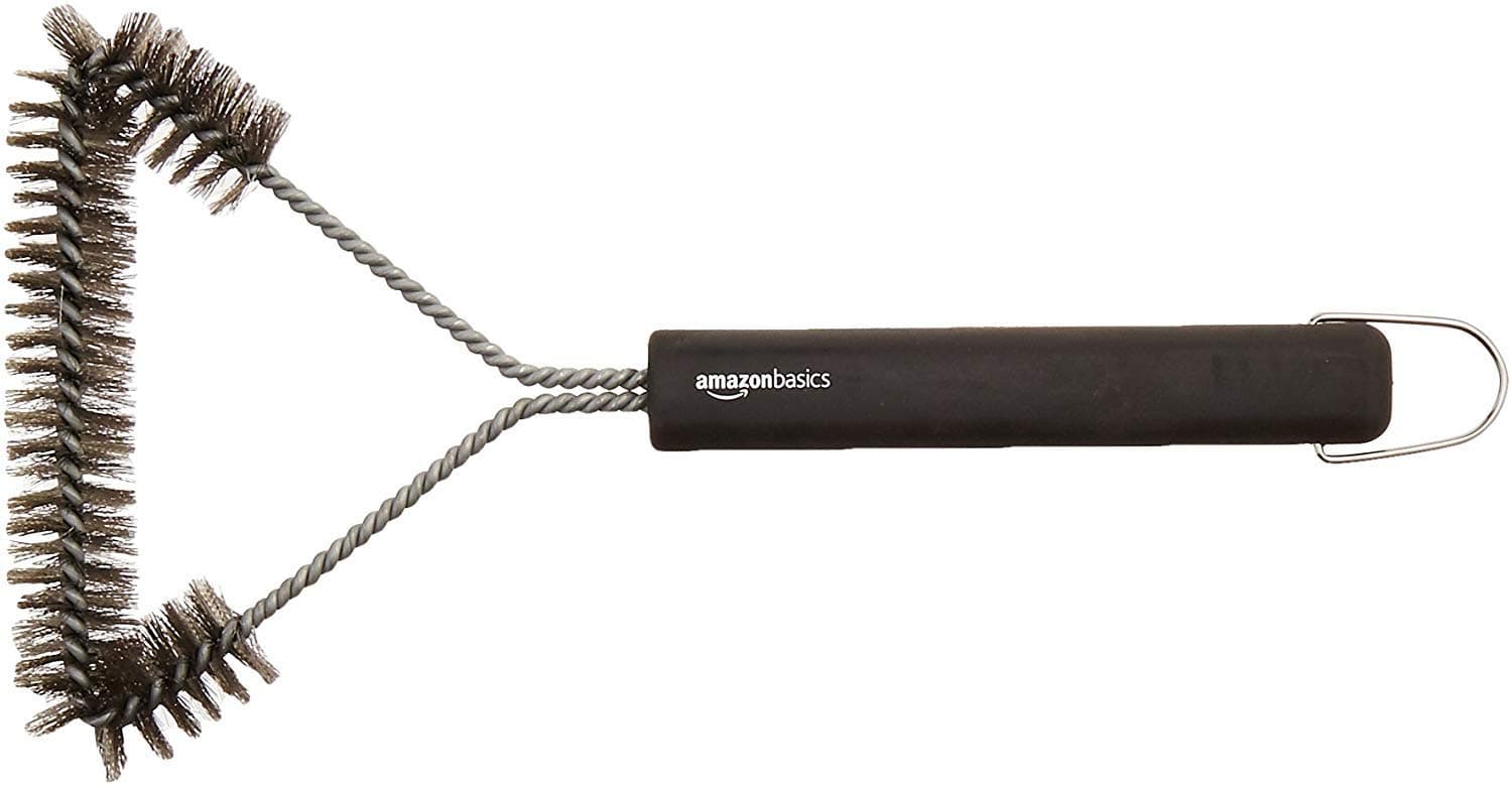 Amazon Basics 3-Sided Triangular Grill Brush, 30.7 cm, Stainless Steel, Black