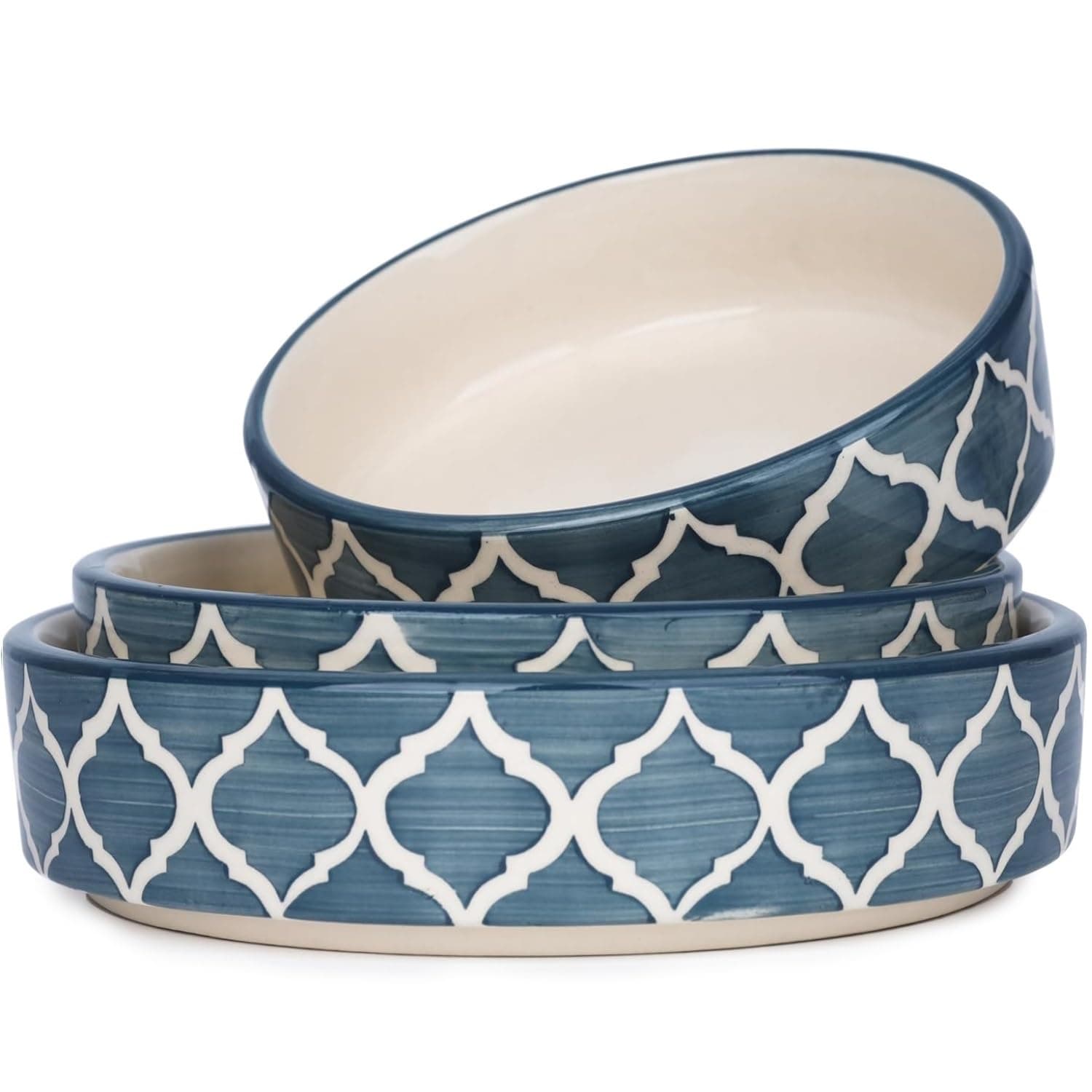 SEPARATE WAY Ceramic Bowls | Flat Deep Serving Bowl Set of 3 – 800ml, 600ml, 500ml |Moroccan Gray Finish | Ideal for Pasta, Salad, Snacks & More | Multipurpose Serving Bowl Ceramic Set