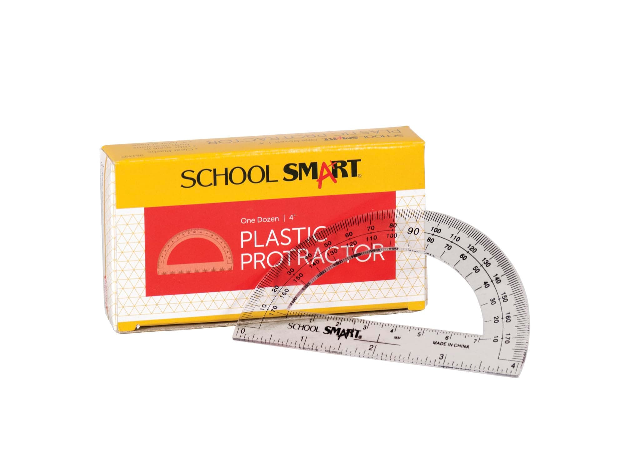 School Smart Plastic 180 Degree Protractor with 4 inch Ruler, Clear, Pack of 12