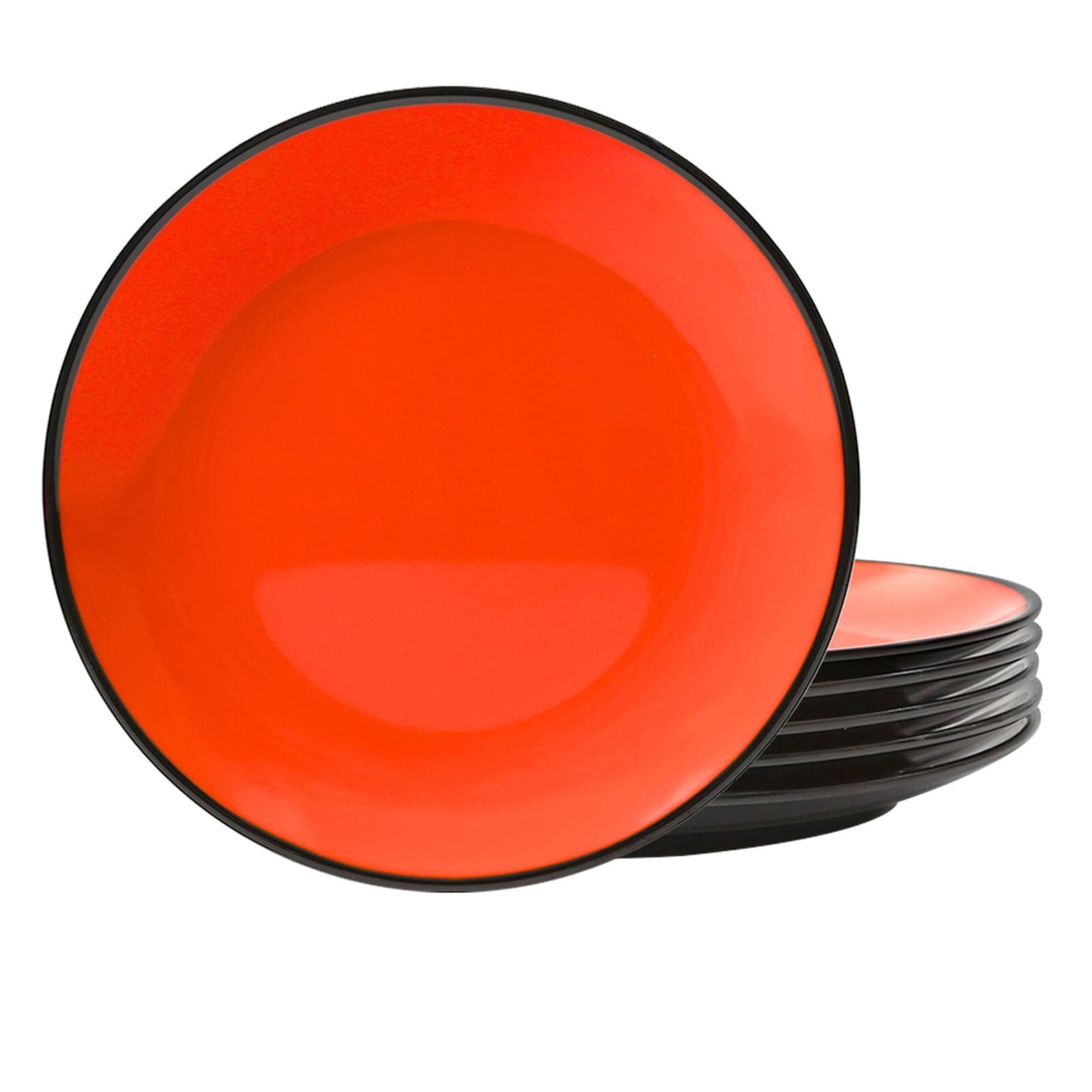 11" Melamine Dinner Plates, 6-piece Plate Set Unbreakable Serving Dishes for Indoor and Outdoor, Service for 6, Black and Red