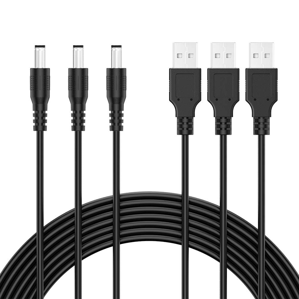 [3 Pack] aceyoon USB to DC 5V Barrel Jack Cable 6ft Max 2A 5.5mm 2.1mm Male to USB A Power Plug Charger Cord 2M 5.5 2.1 Direct Current Wire for LED, CCTV, Car, Monitors