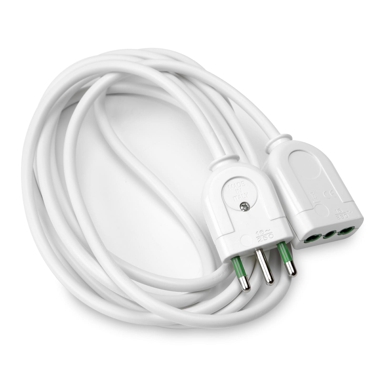 ekonLinear Extension Cable, 3 Metres, 10A Italian Bi-Step Socket, Italian Plug, Made in Italy, 1400W, Black