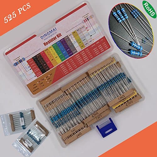 525pcs DingMai Resistors Assortment Kit with Assorted Set (17 Values 0 Ohm – 1M Ohm 1% Tolerance 1/4W Metal Film)