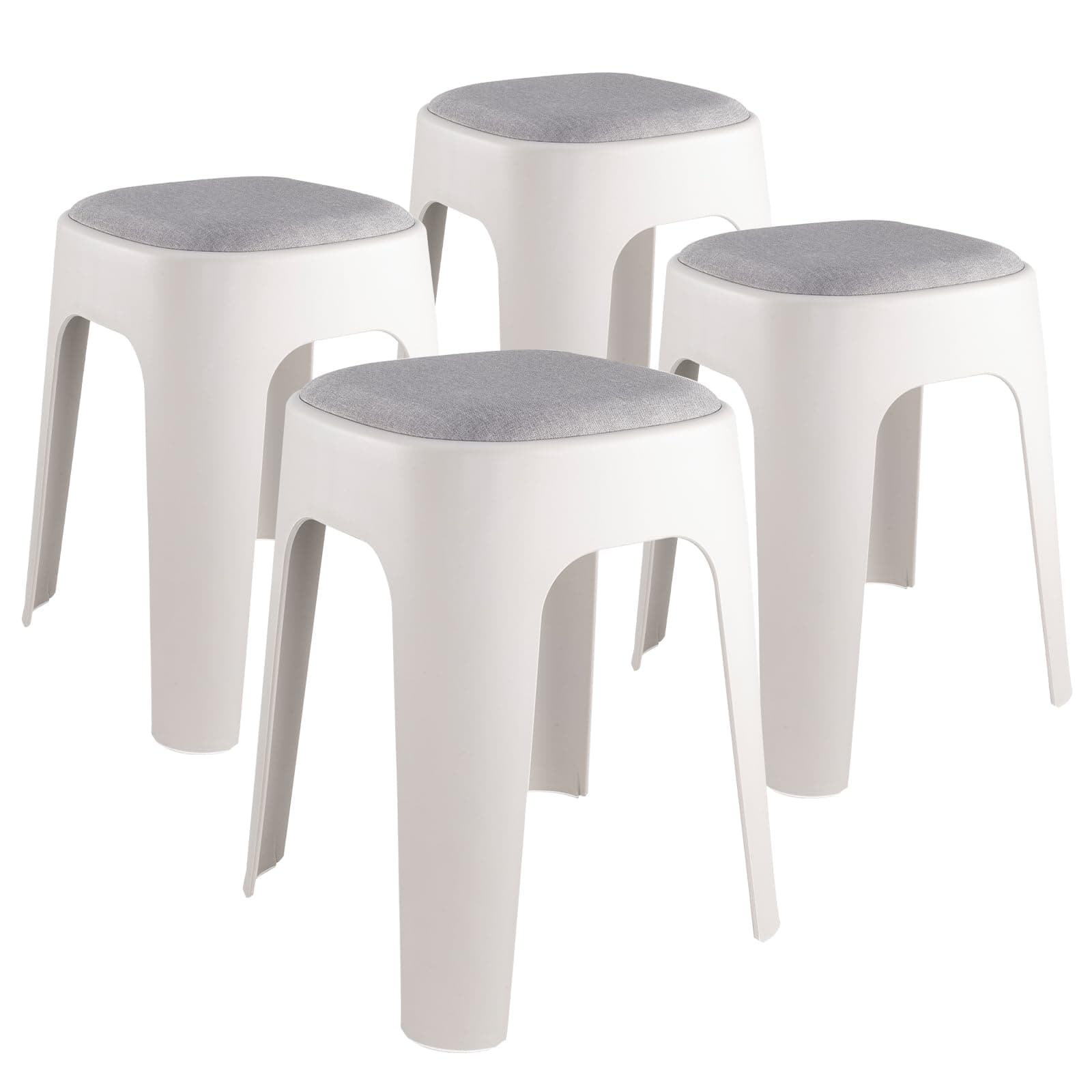 SKY-TOUCH 4 PACK Stackable High Square Stool with Fabric Soft Cushion, Durable Backless Stool,Furniture Stool for Living Room Dining Room Indoor Furniture L31xW31xH48cm - Grey