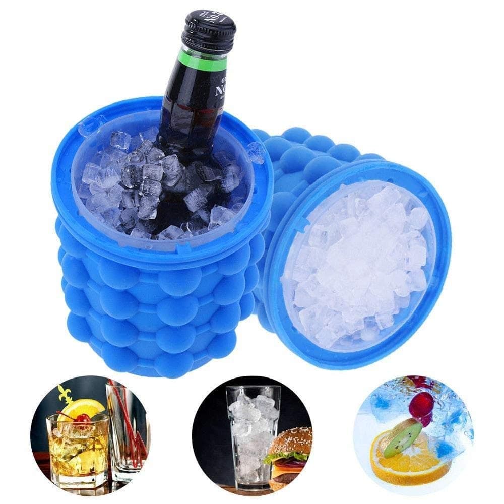 The Ultimate Ice Cube Maker Silicone Bucket with Lid Makes Small Size Nugget Chips for Soft Drinks, Cocktail Ice, Wine On Crushed Cylinder Trays, Cup Mold, Holder