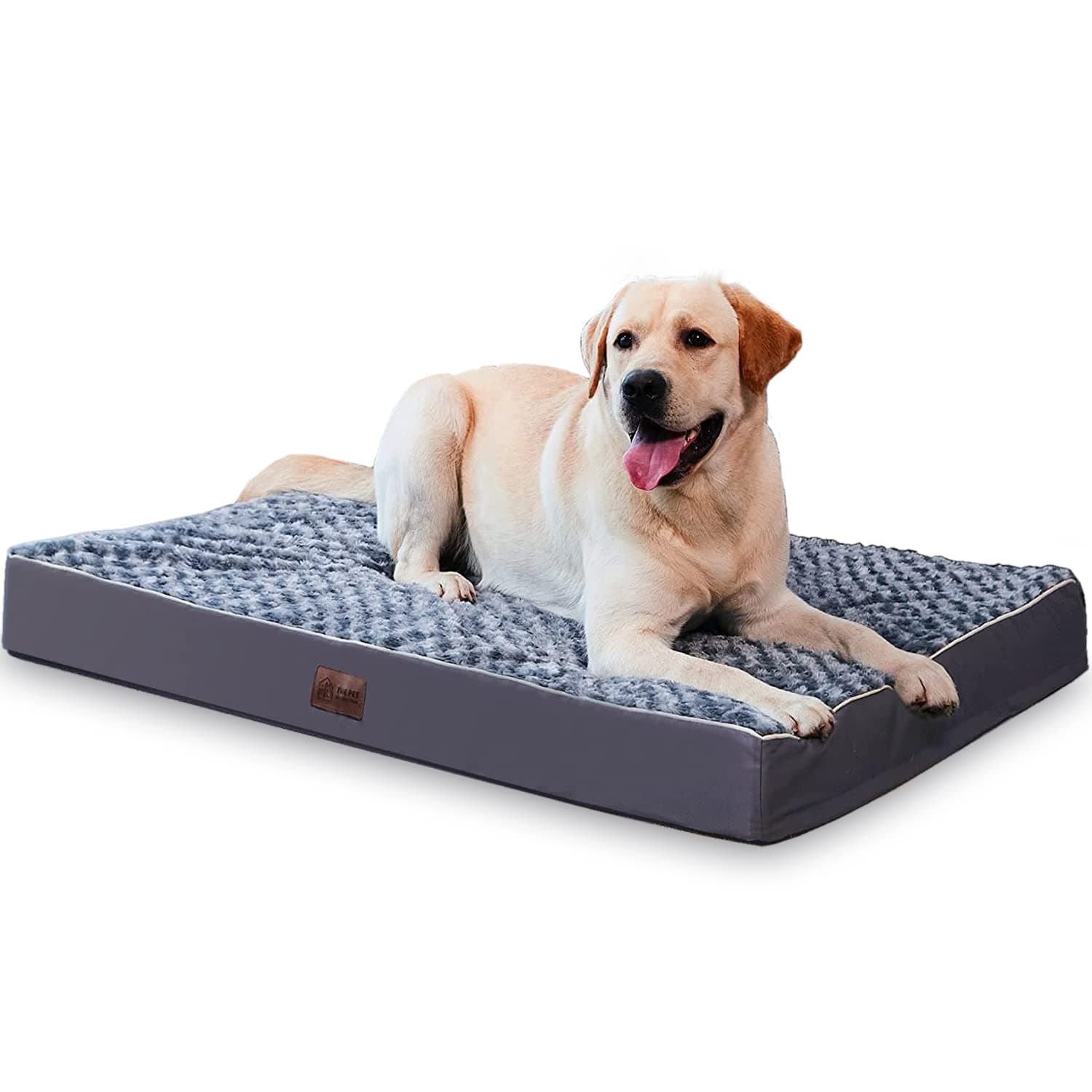 Large Orthopedic Dog Bed for Medium, Large and Extra Large Dogs, Egg-Crate Foam Pet Bed Mat with Rose Plush Removable Cover, Waterproof Lining, and Non-Slip Bottom, Machine Washable (L(36''X27''X3''))