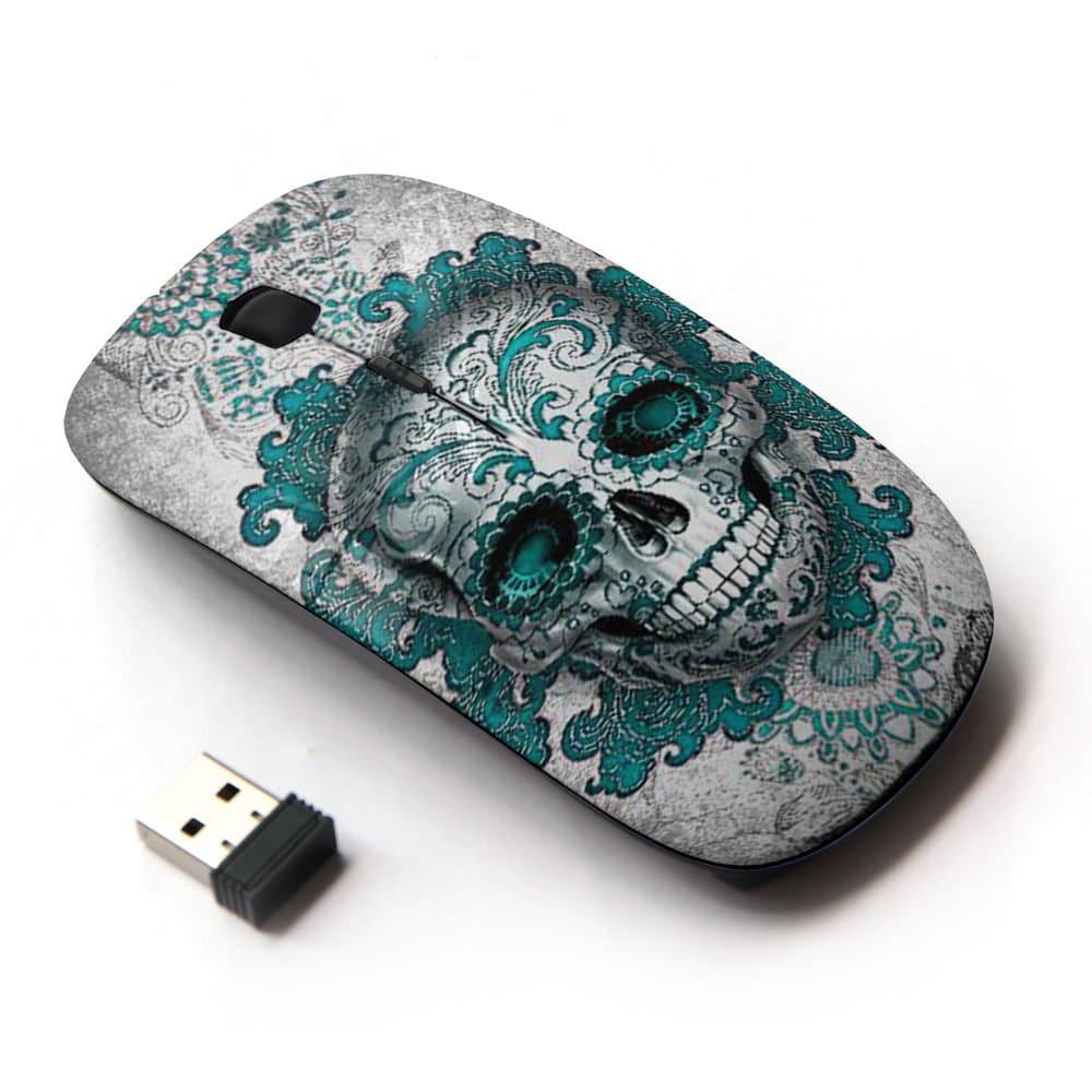 [ Optical 2.4G Wireless Mouse ] Teal White Black Grey Skull Death Ink