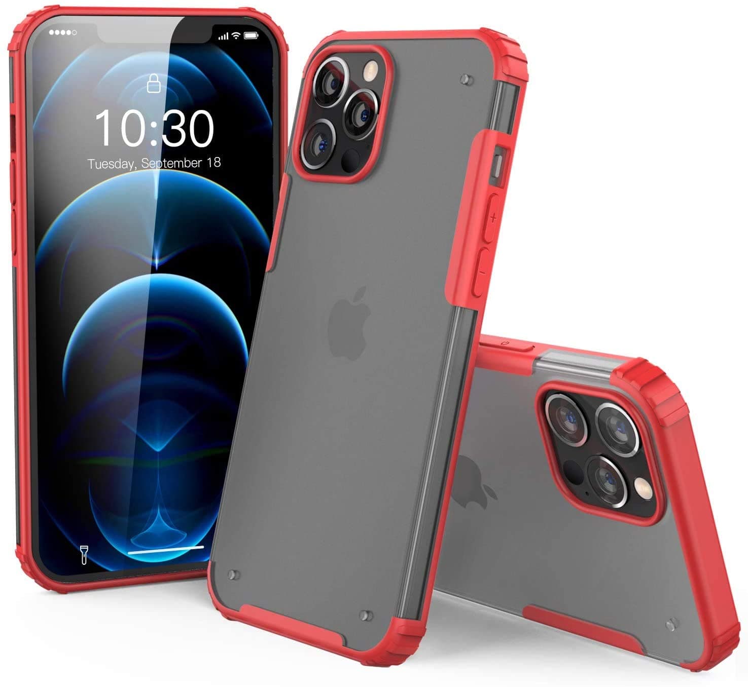 MKL Case for iPhone 12 Mini/12/12 Pro/12 Pro Max Phone Armor Matte Translucent Shock/Shatterproof Slim Hybrid Materials Designed for iPhone 12 Mini/12/12 Pro/12 Pro Max (iphone 12 Pro Max,Red)