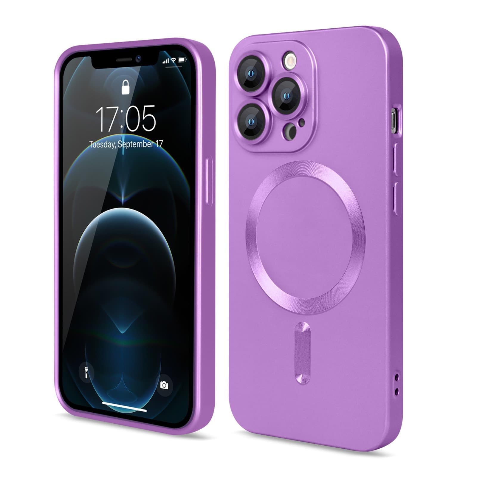 Magnetic for iPhone 12 Pro case, [Detachable Lens Protector] [Light & Durable] with Full Camera Protection Shockproof Matte Slim Soft Magsafe Phone case for iPhone 12 Pro 6.1'', Purple