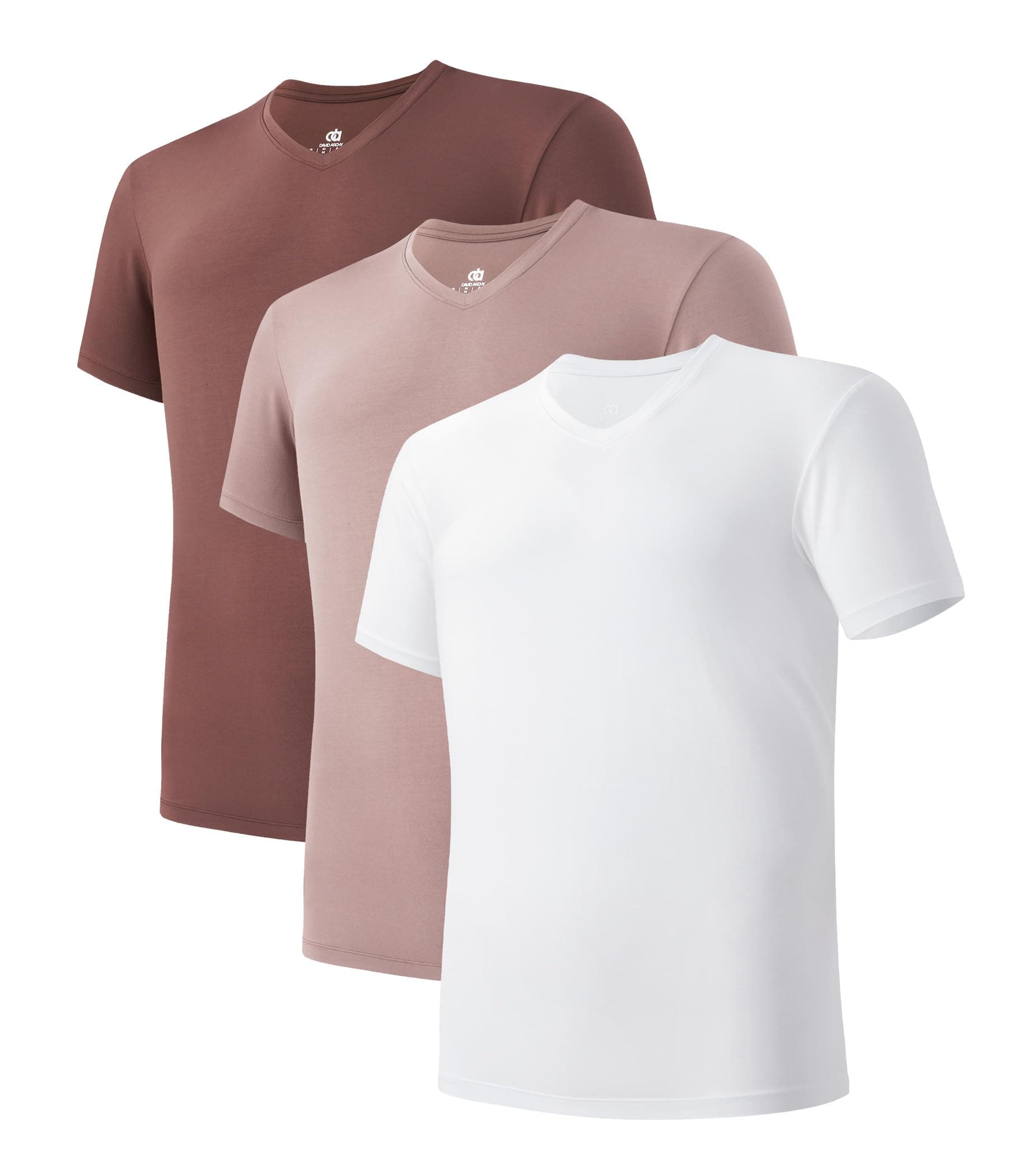 DAVID ARCHY Men's Undershirts Micro Modal Ultra Soft T-Shirts Stretch Moisture-Wicking Crewneck/V-Neck Tees for Men, 3-Pack