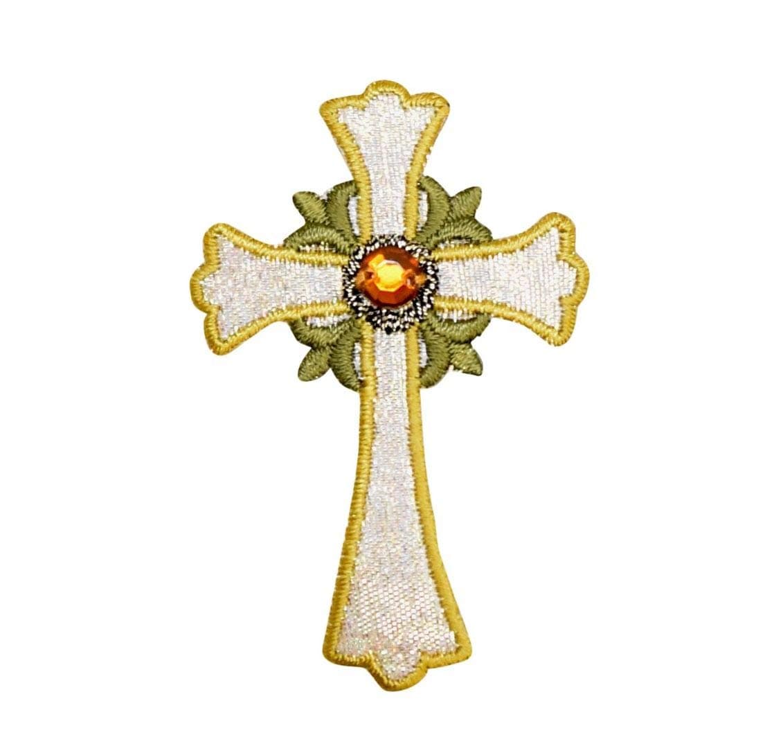 Silver and Gold Cross Embroidered Iron on Patch