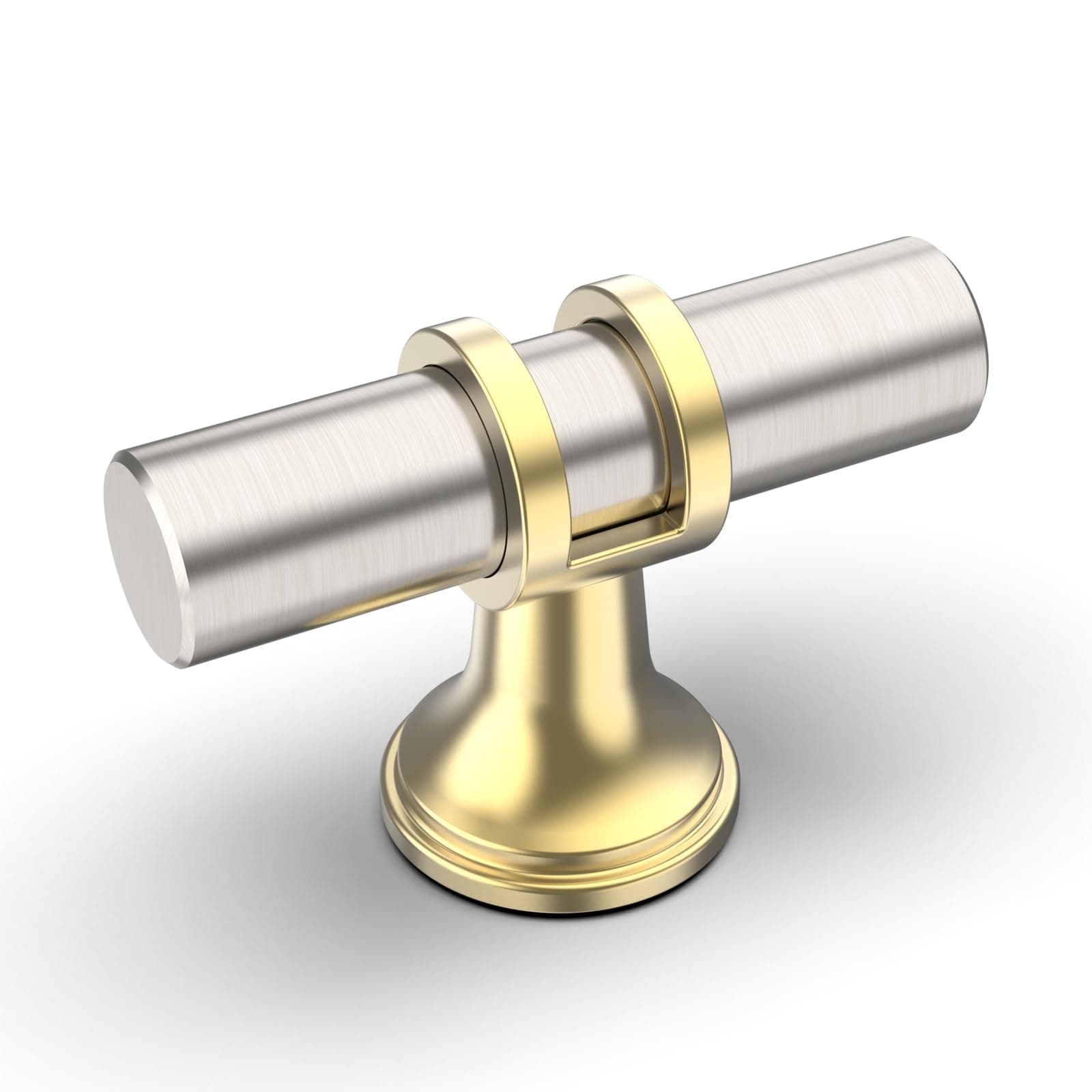 Amerdeco 10 Pack Brushed Satin Nickel and Gold Cabinet Knobs 2 Inch T Bar Cabinet Pulls Kitchen Cabinet Handles Cabinets Hardware Drawer Pulls AM002