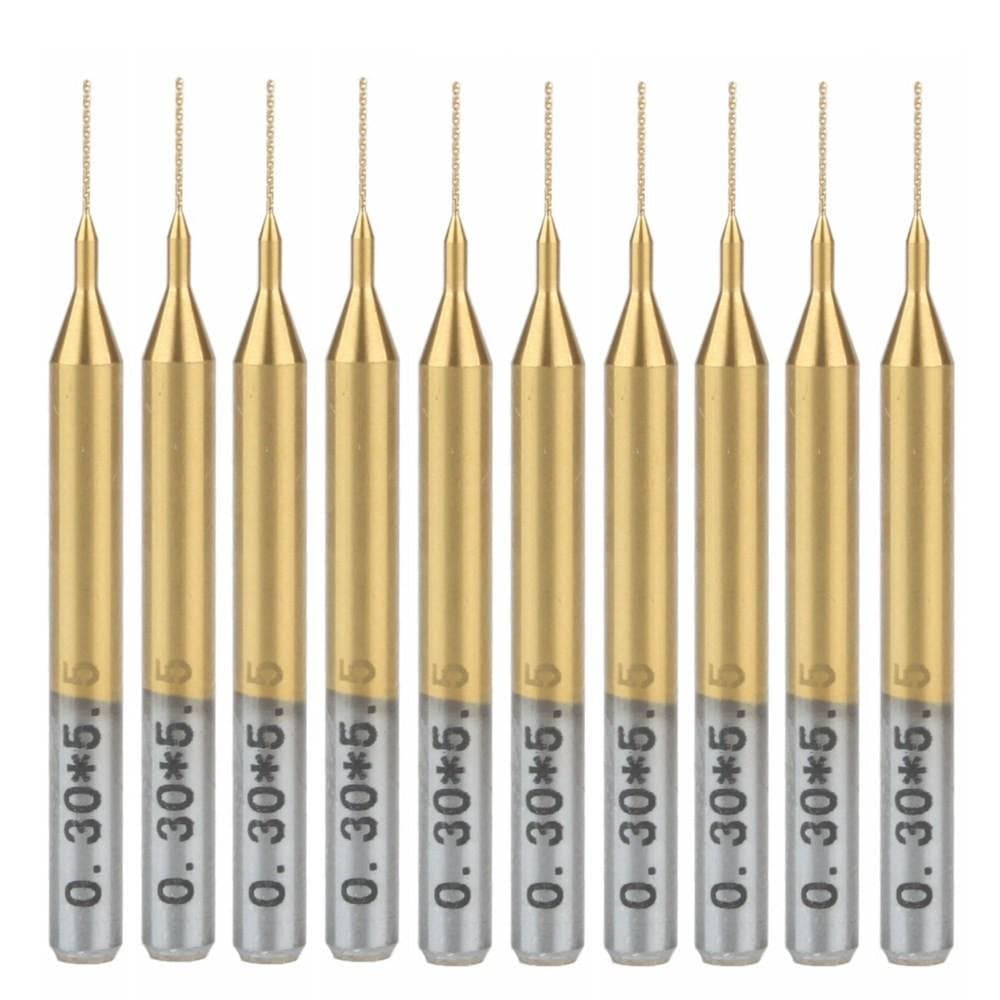 HOZLY Titanium Nitride Coated Carbide PCB CNC Drill Bits Router 0.3mm Pack of 10