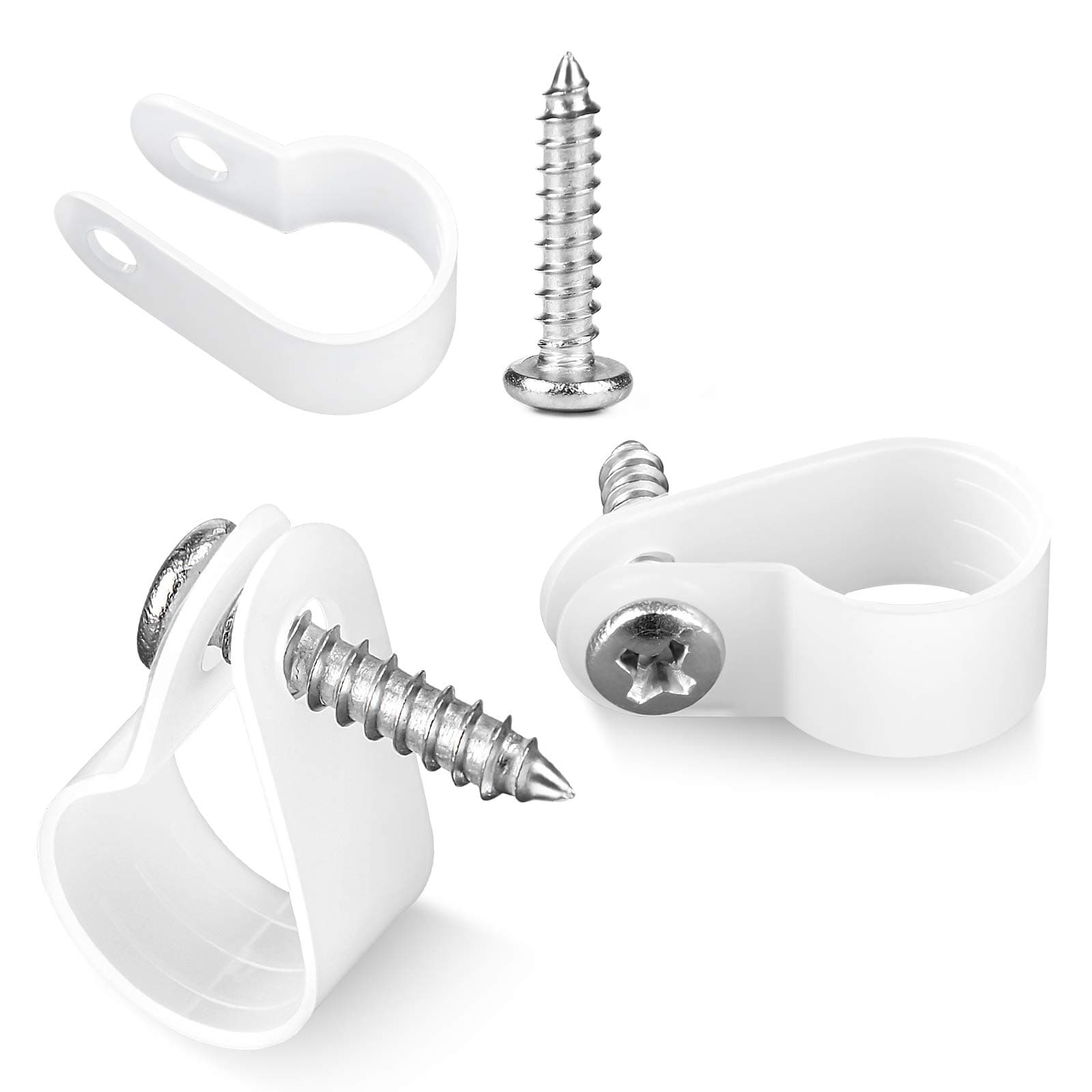 100 Pack 1/2 Inch Cable Clips, Rope Light P-Style Mounting Clips with Compatible Stainless Steel Pan Head Phillips Screws