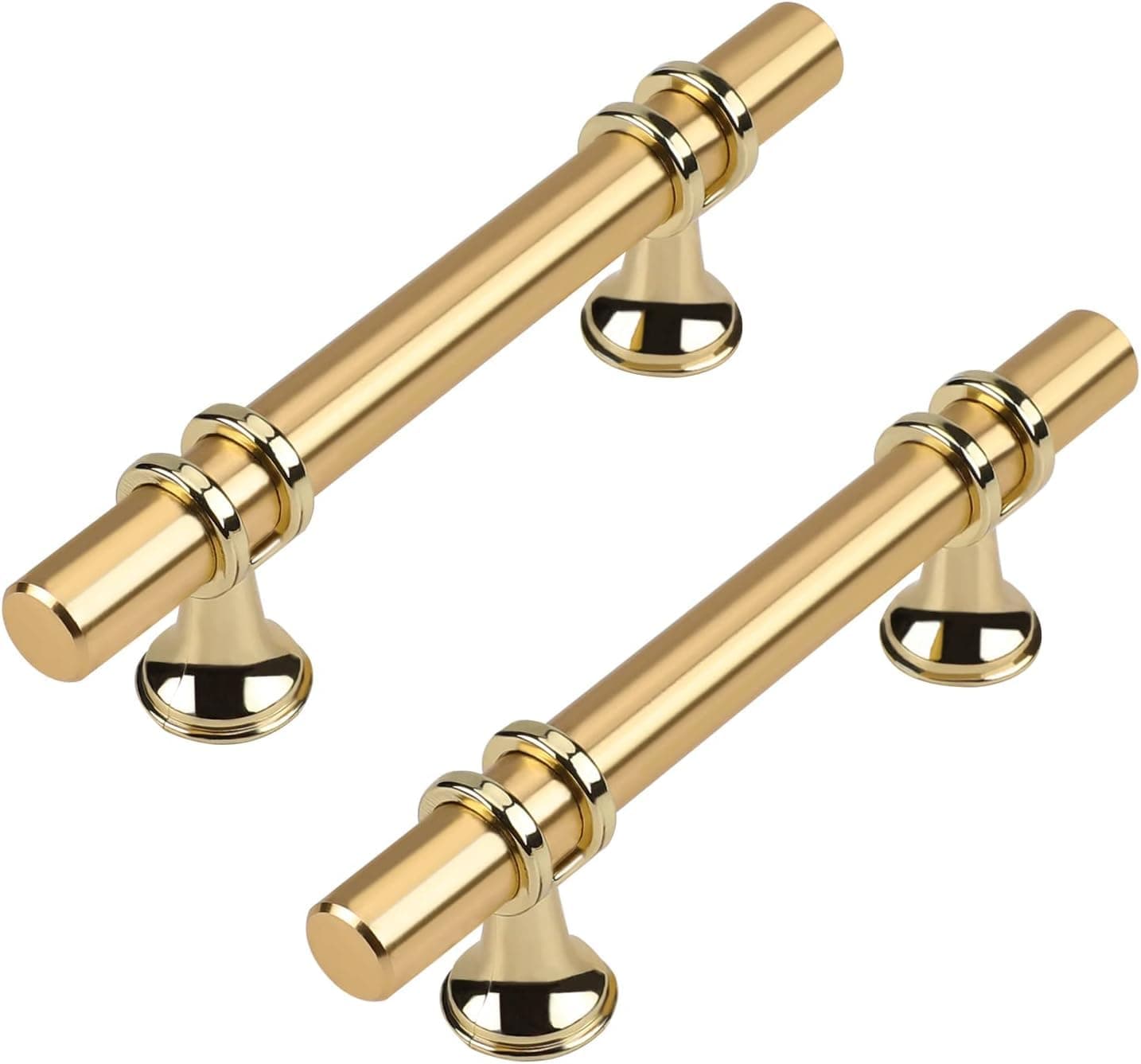 Haliwu 10 Pack Gold Cabinet Handles, Brushed Brass Pulls Kitchen Barrel Champagne Gold Pull Hardware, 3 inch Hole to Hole Center