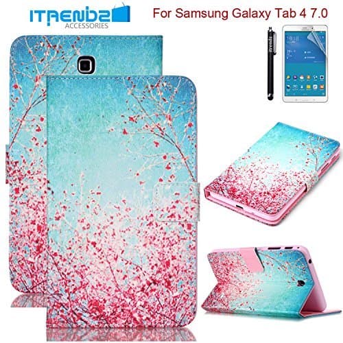 Galaxy Tab 4 7.0 Case, Tab 4 7.0 Case, Itrendz [Cute Case] PU Leather Flip Case [Card Slot Case] [Magnetic Closure] Stand Smart Cover For Samsung Galaxy Tab 4 7.0 SM-T230NU, Cherry Blossoms
