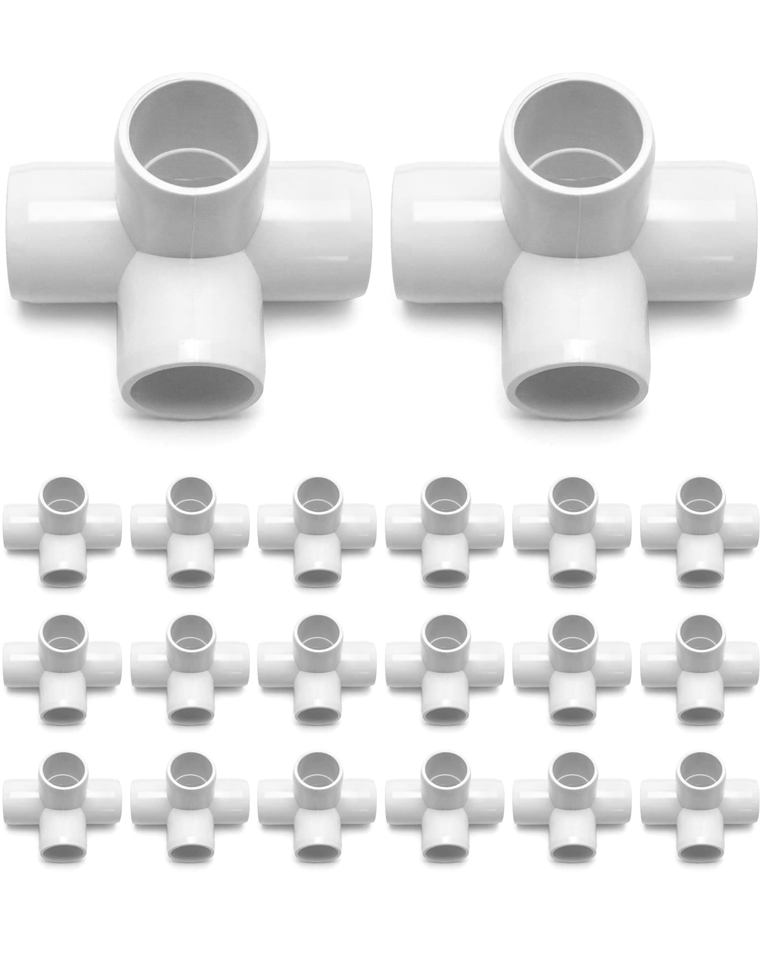 QWORK PVC Pipe Fitting, 4 Way 3/4" Tee Elbow, 20 Pack PVC Fitting Connector, Furniture Grade, for Building Furniture and PVC Structures, White