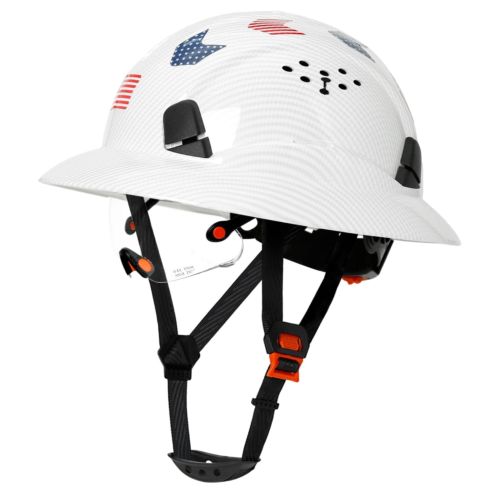 Bright White Carbon Fiber Pattern Full Brim Hard Hat