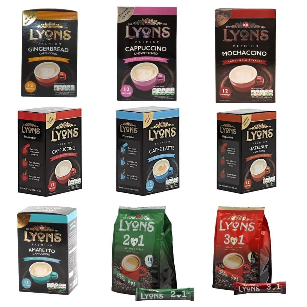 Lyons Premium Instant Coffee Bag Sachets + FabFinds Assorted Gift Mug (Choose Any 4, 4X 10Sachets), 1