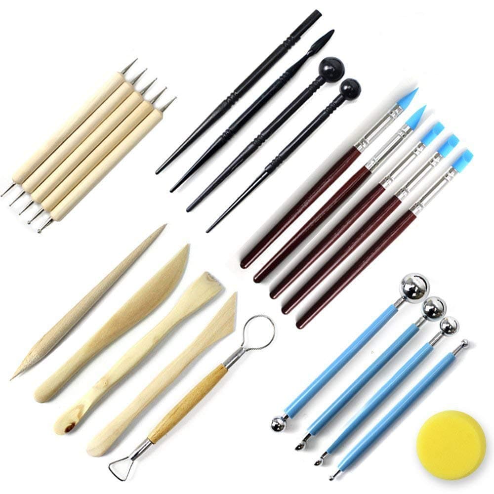Simplebreeze 24pcs Ball Stylus Dotting Tools, Clay Pottery Modeling Set Carving Tools Rock Painting Kit for Sculpture Pottery