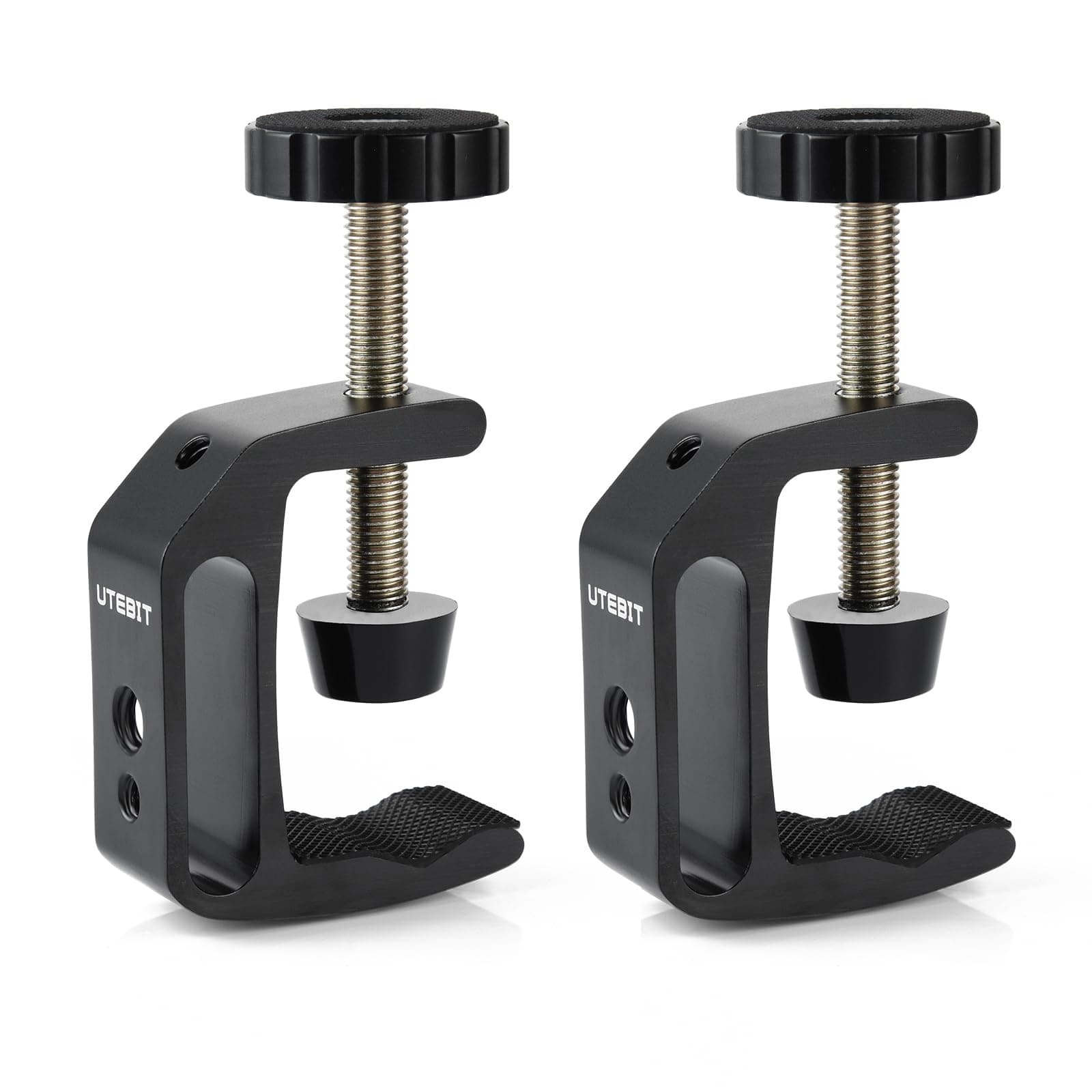 UTEBIT Universal C-Clamp for Desktop Mount Holder, 3.7"-5.7" C-Clamp Aluminum Support Clamp with 1/4" and 3/8" Thread for Desktop Mount Tables Desk, Black (2 Pack)