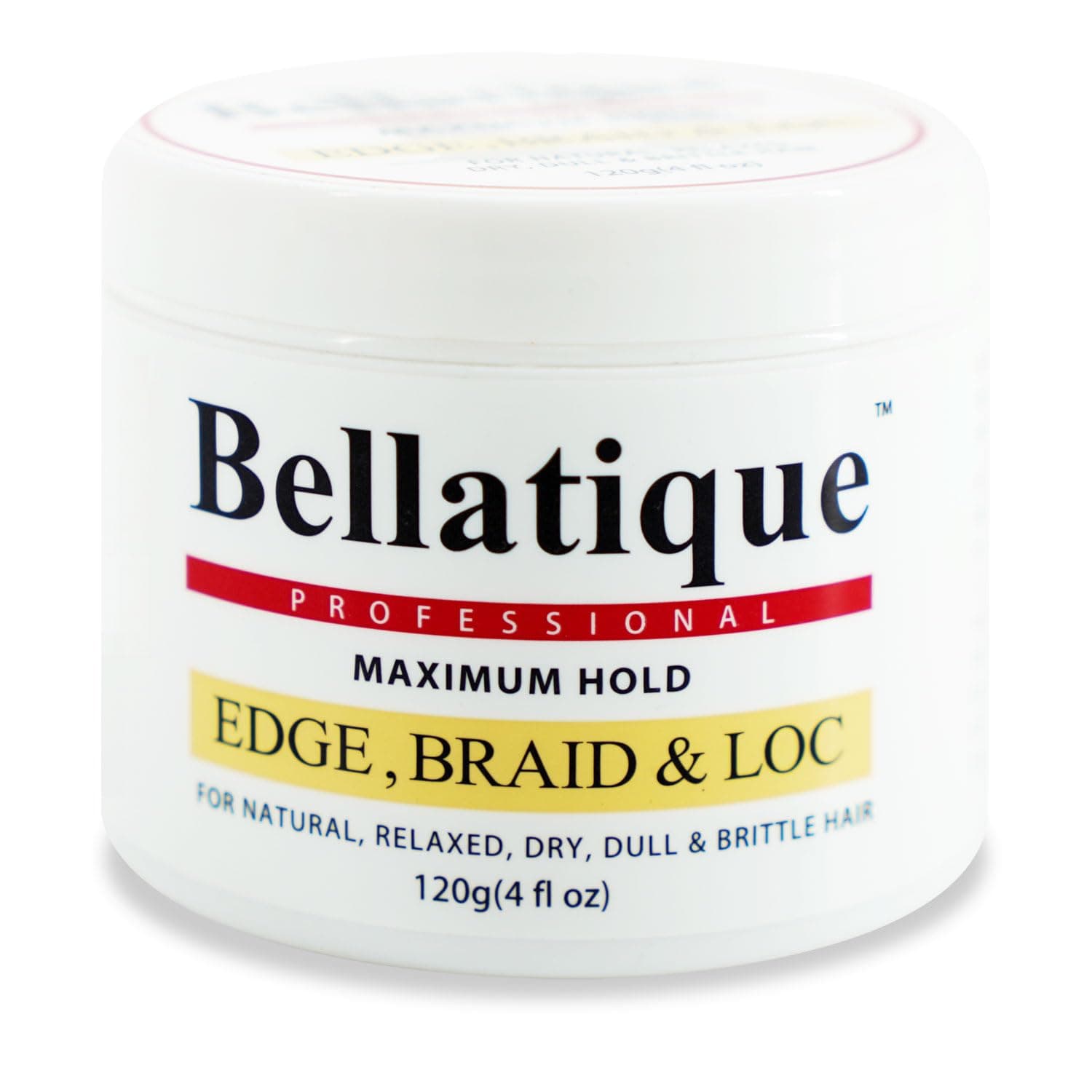 Bellatique Professional Edge, Braid & Loc Maximum Hold Edge Control (110g) for Natural, Relaxed, Dry, Dull and Brittle Hair, No Flaking, No Bleach, Fast