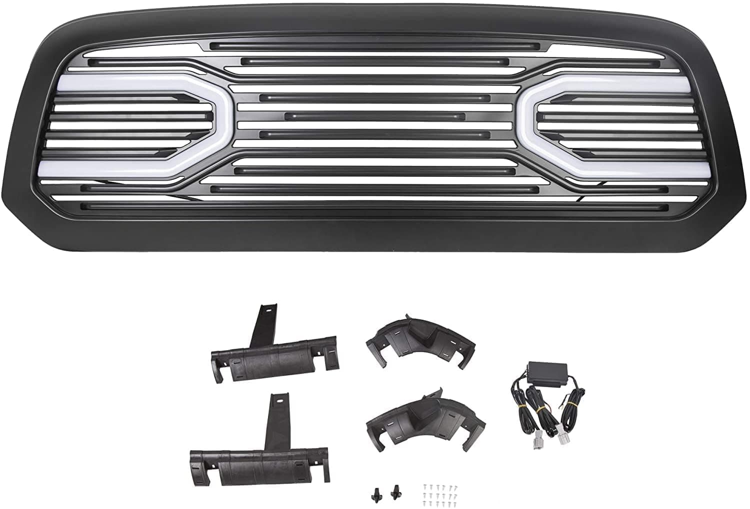 HECASA Front Big Horn Grille Replacement Shell Compatible with 2013-2018 Dodge RAM 1500 (W/Light) Black