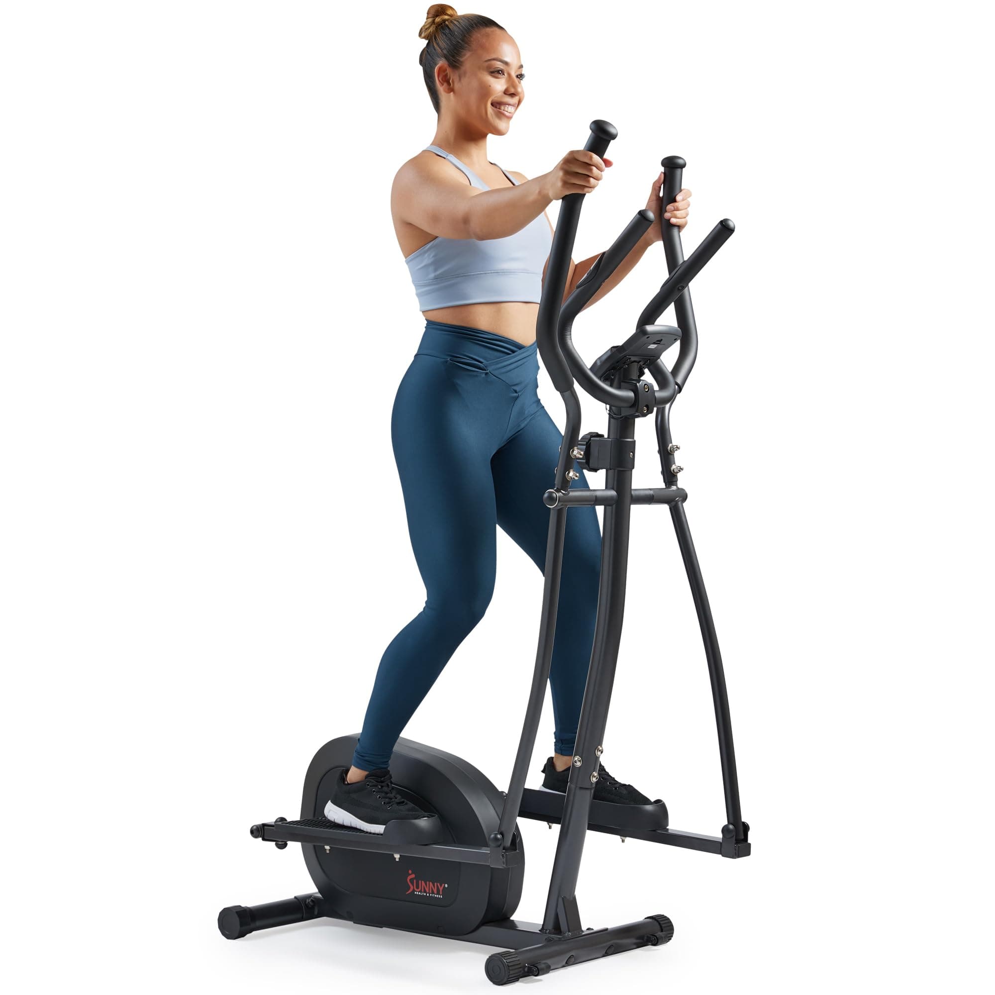 Sunny Health & Fitness Smart Upright Elliptical w/Pulse Sensor Built-in, Indoor Full-Body Cross-Training & Cardio Exercise Machine for Home, Free SunnyFit App Connection