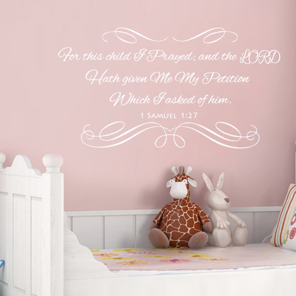 for This Child I Prayed Bible Verse Scripture Vinyl Wall Decal Boy Girl Baby Nursery Wall Quote (White, Small)