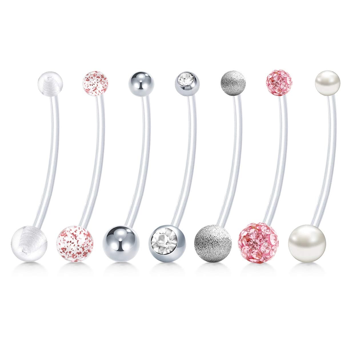 MODRSA14g Clear Belly Button Rings Navel Piercing Retainers for Work Surgery Maternity Pregnancy Belly Ring Plastic Replacement Ball 20g Earrings Retainer for Women 10-38mm Bar