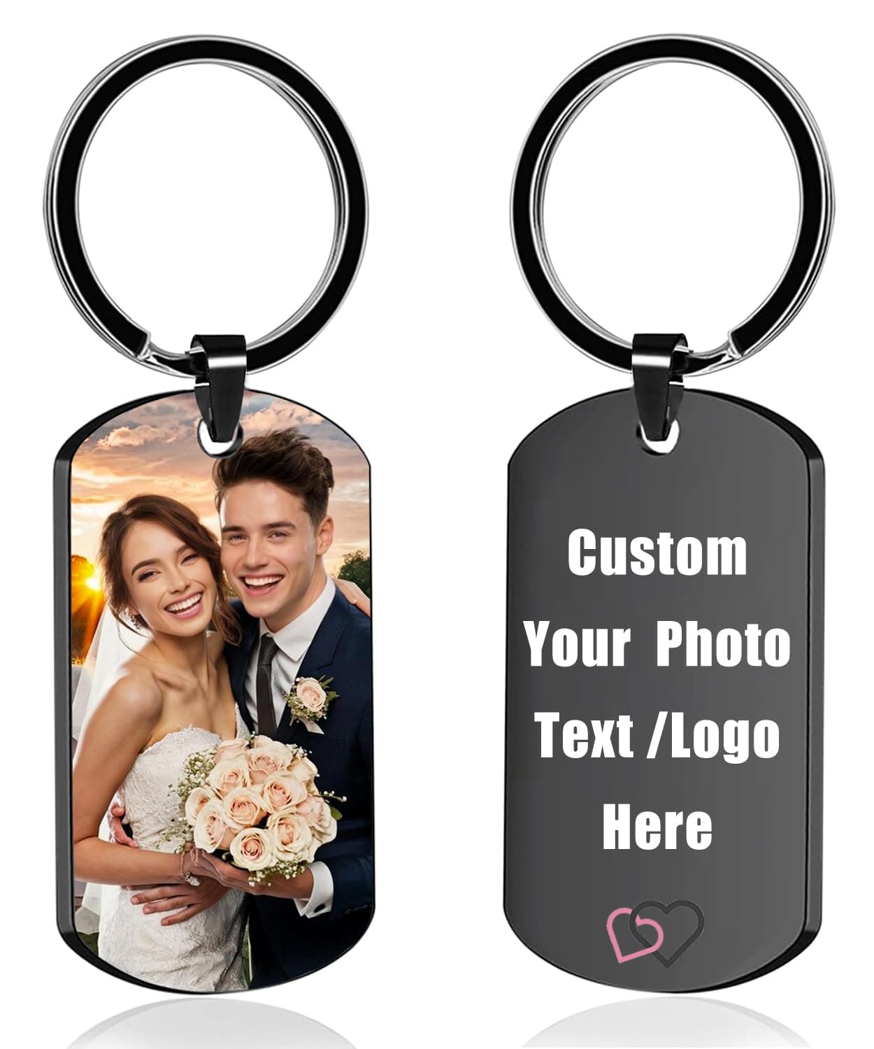 Custom Keychain, Personalized Keychain with Photo Text, Customized Double-sided Photo Gift for Boyfriend Family