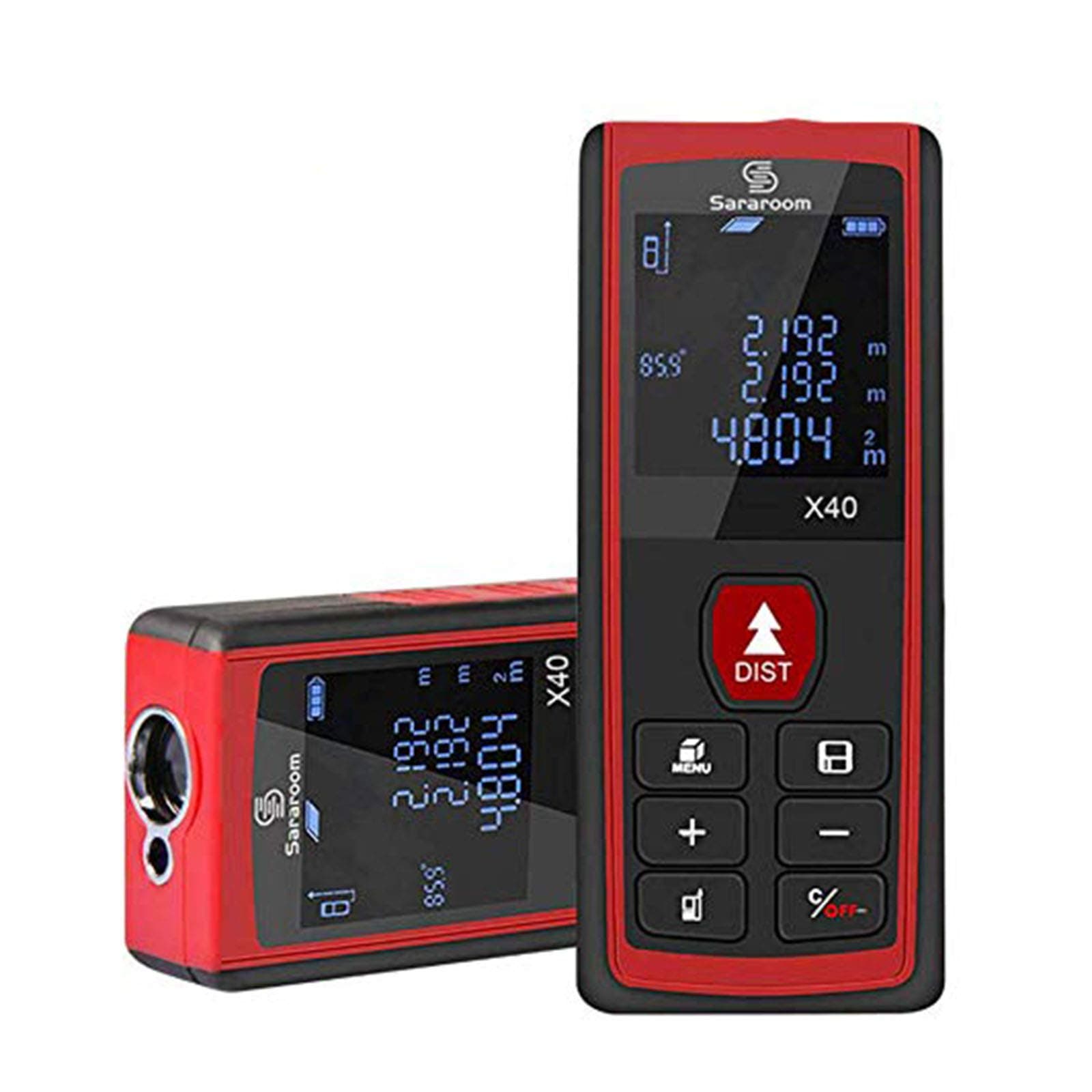 Sararoom Laser Measure HD40m Distance Meter with Digital Angle Sensor/LCD Backlit, Handle Digital Measure Range Finder with Pythagorean/Distance/Area/Volume Measurement, Battery Included(40m/131ft)