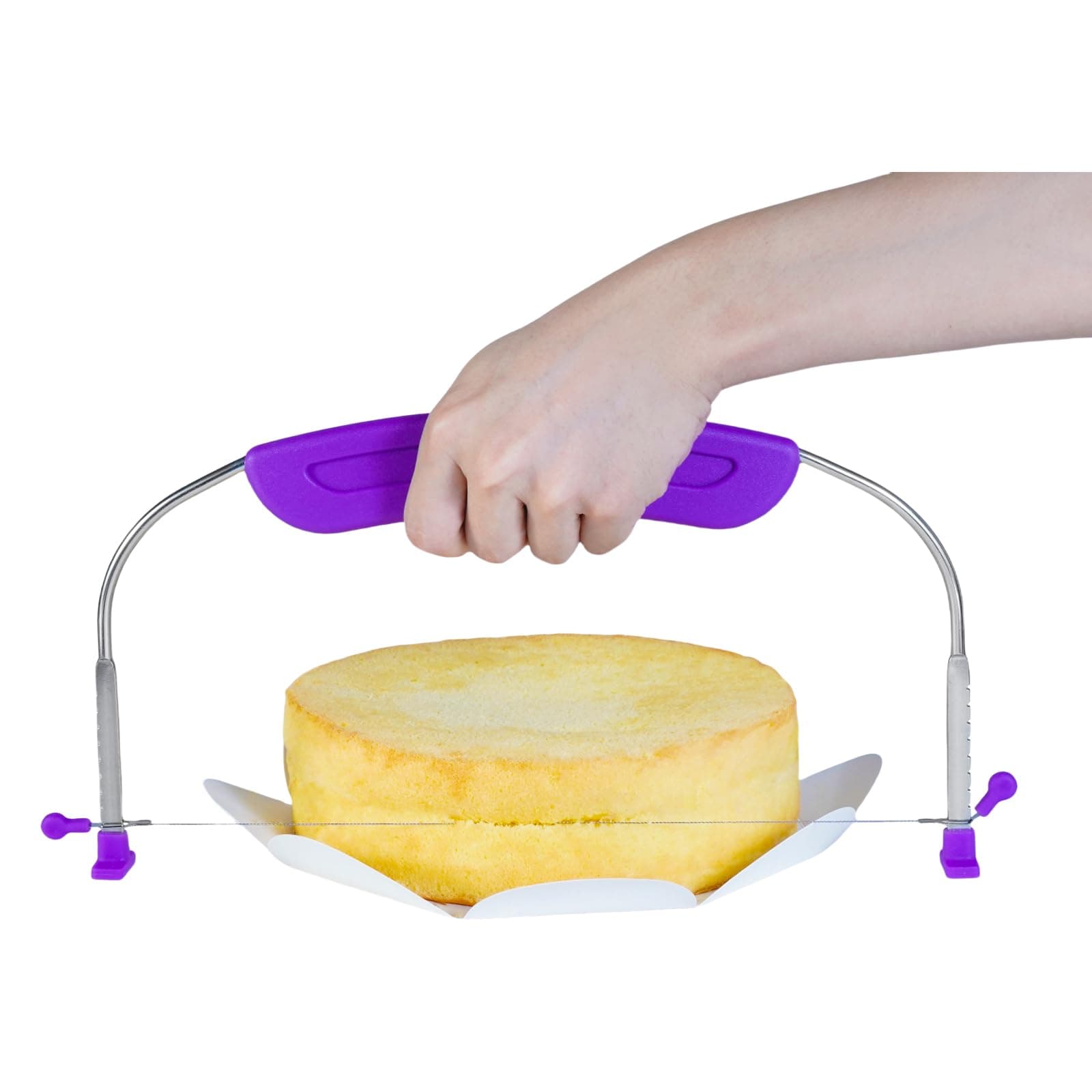 Adjustable Cake LevCake Cutter Slicer Leveler, 9 Different Height Premium Food Grade Stainless Steel Double Wires Cake Cutter/Slicer/Adjustable Cake Leveler for Leveling and Molding (Purple)