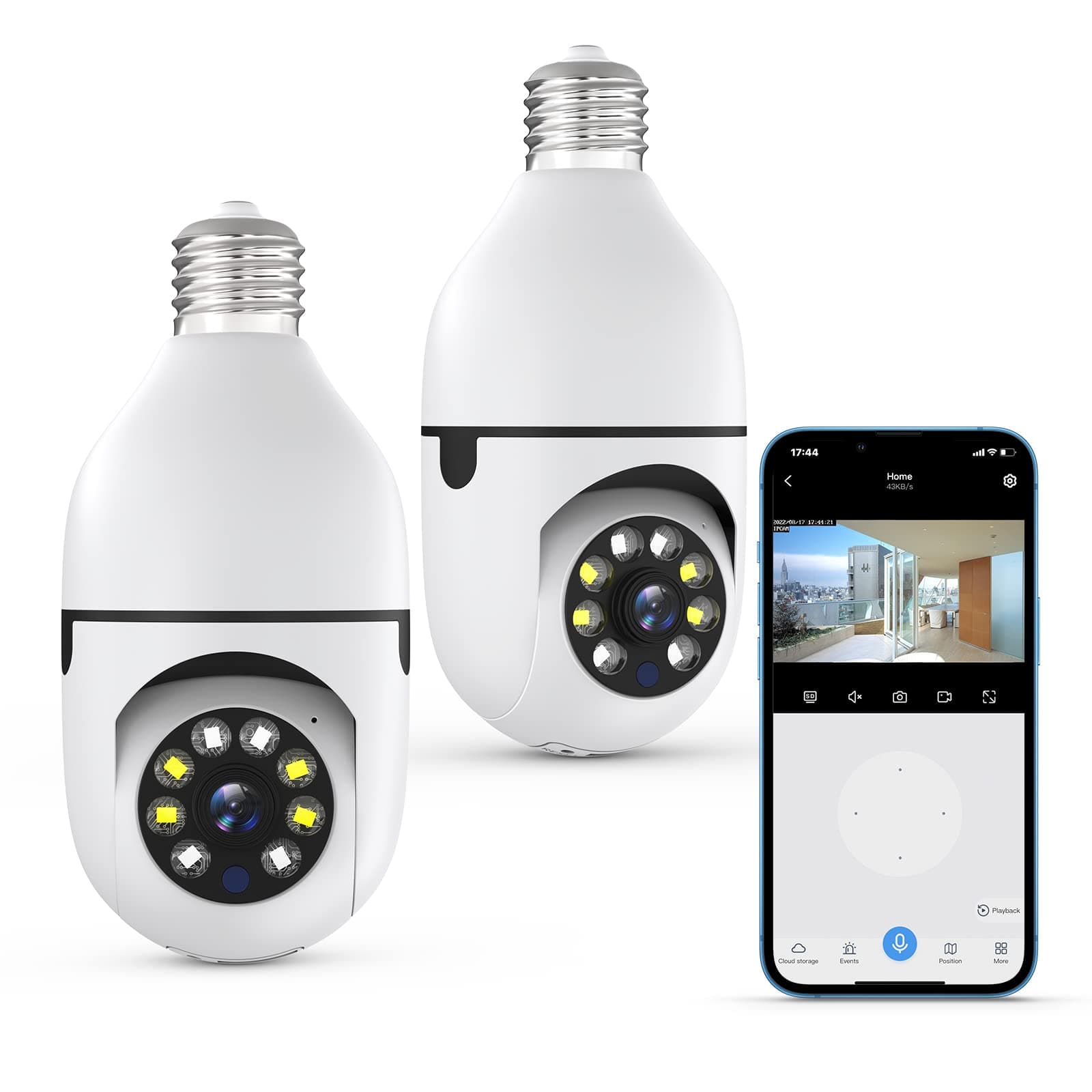 Light Bulb Security Camera,NexTrend 360 Outdoor Wireless Cameras PTZ WIFI with Floodlight Color Night Vision Two Way Talk Motion Detection Alert Free Remote App E27 for Home Indoor Surveillance 2 Pack