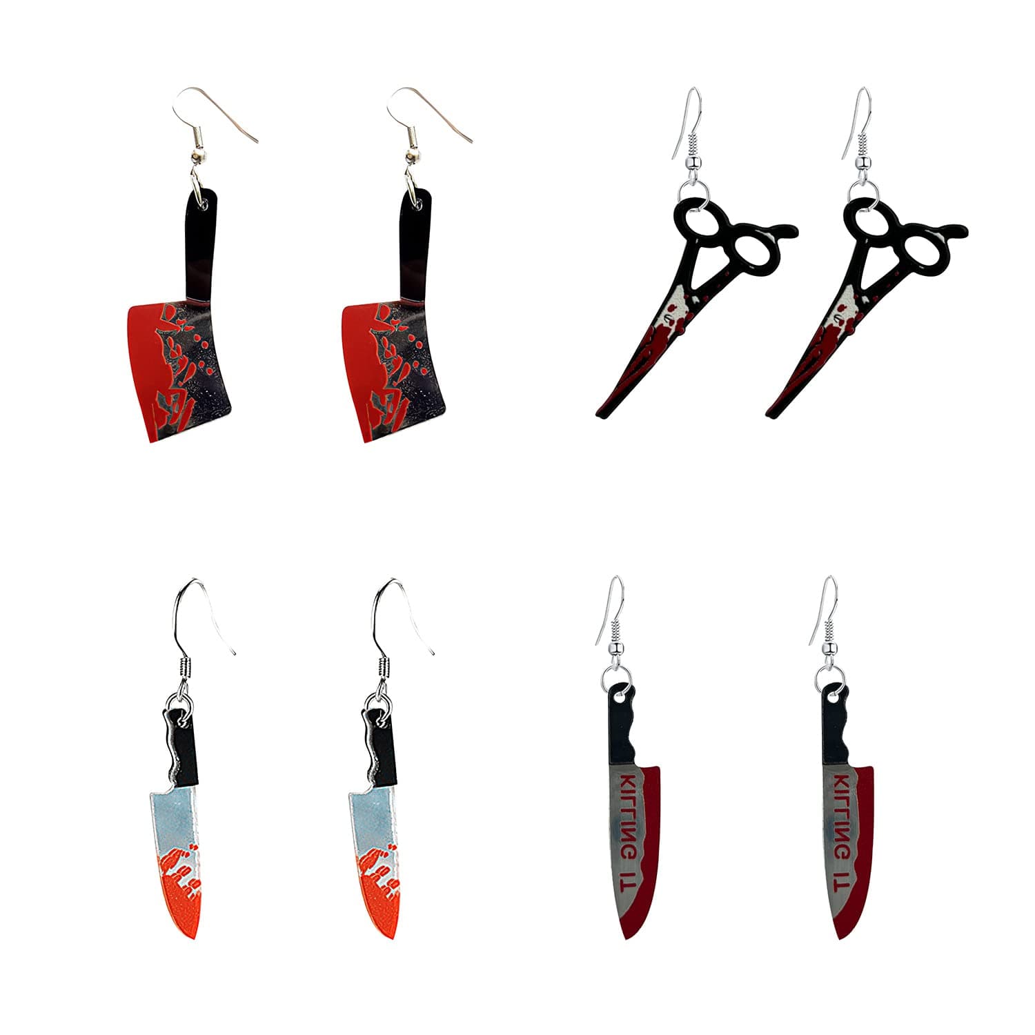 4 Pairs Punk Knife Dagger Drop Dangle Earring Set Gothic Acrylic Blood Printed Knife Earring for Women Hip Hop Halloween Party Jewelry