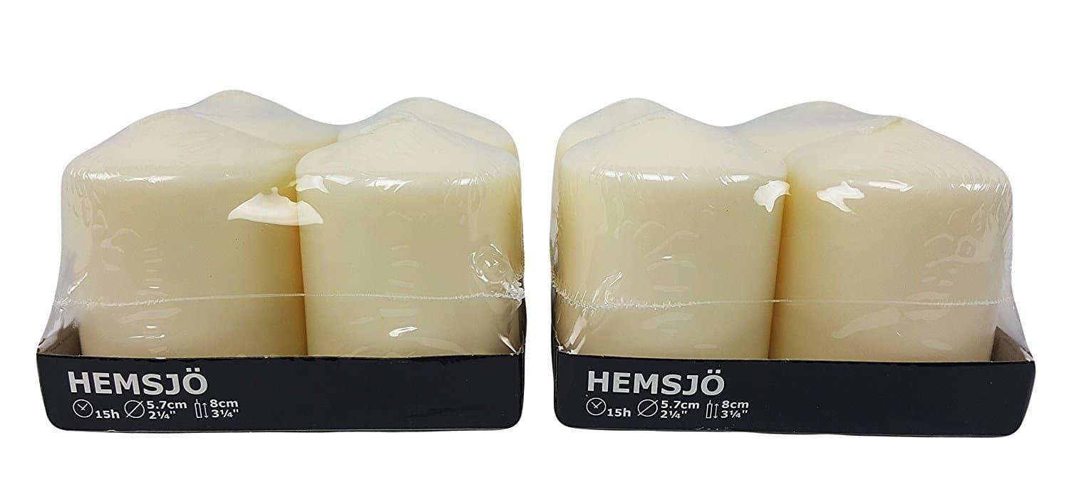Hemsjo IKEA Hemsjo Candles - White Pillar - 4 Pack [2 Sets For Total of 8 Candles]