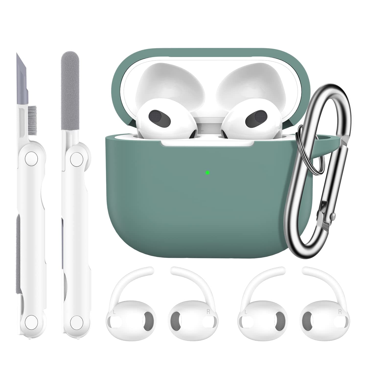 R-fun Compatible with AirPods 3rd Generation 2021 Charging Case Cover, Soft Silicone Protective Case Compatible with Apple Airpod 3 Gen with Cleaner Kit & Keychain,Pine Green