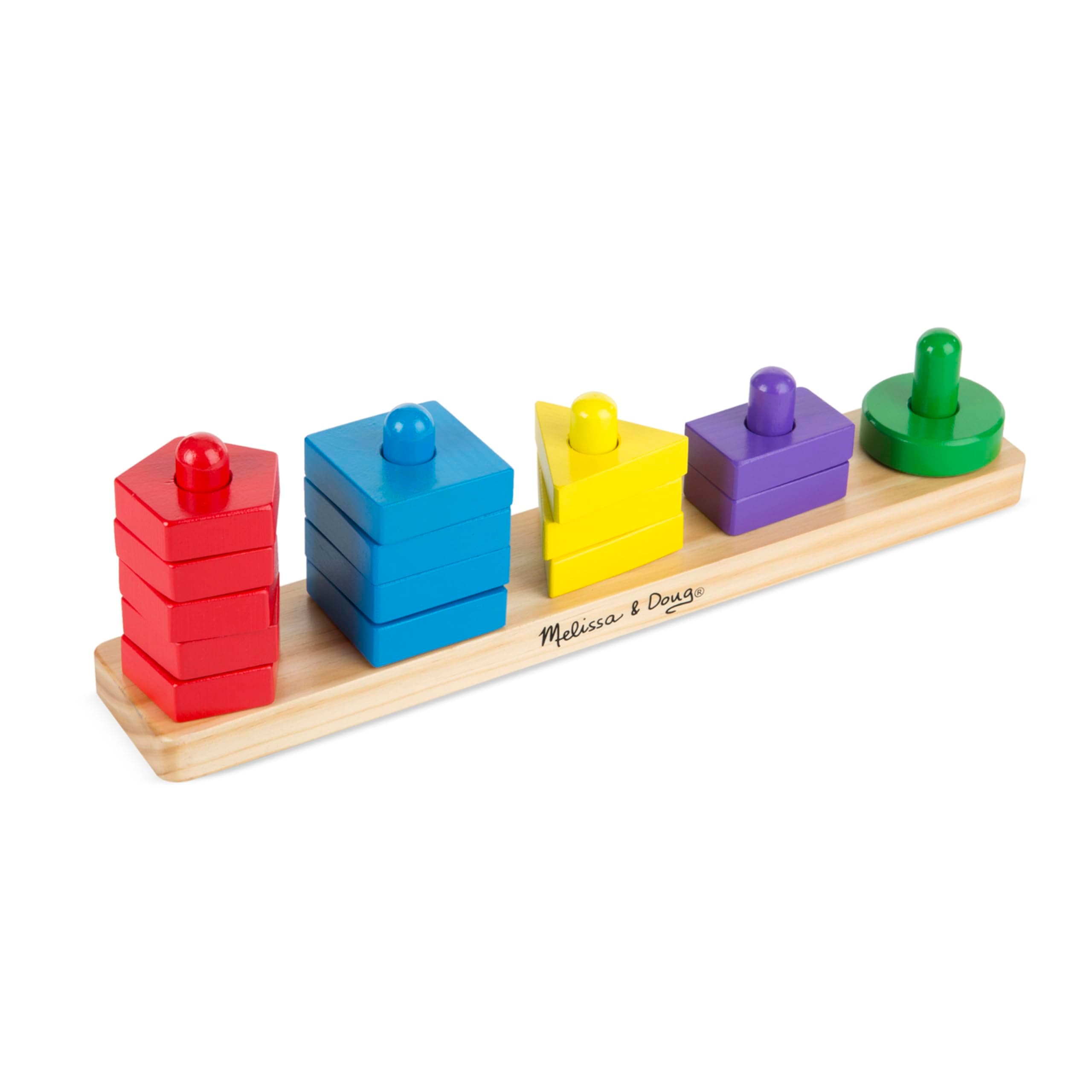 Stack and Sort Board - Wooden Educational Toy With 15 Solid Wood Pieces