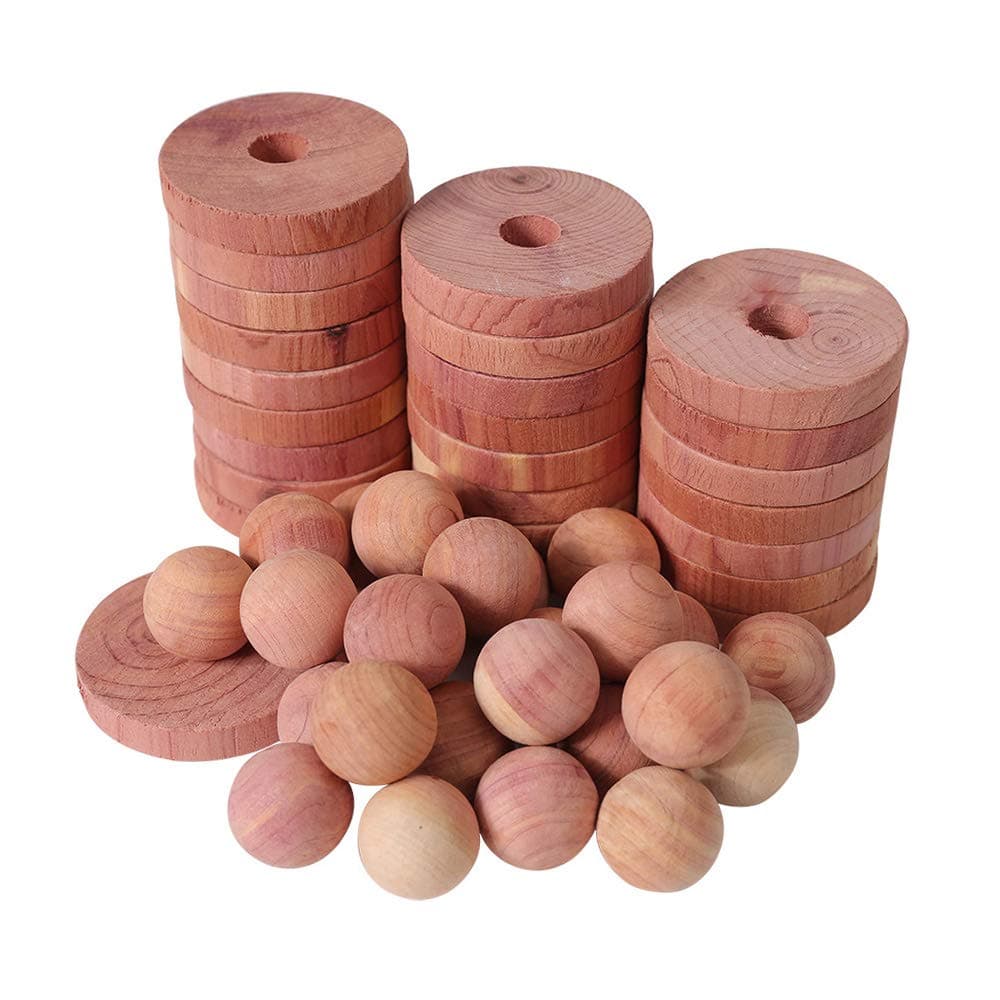 Brite LightingtechAromatic Cedar Blocks for Clothes Storage 50PCs, Red Cedar Rings and Cedar Balls for Closets and Drawers