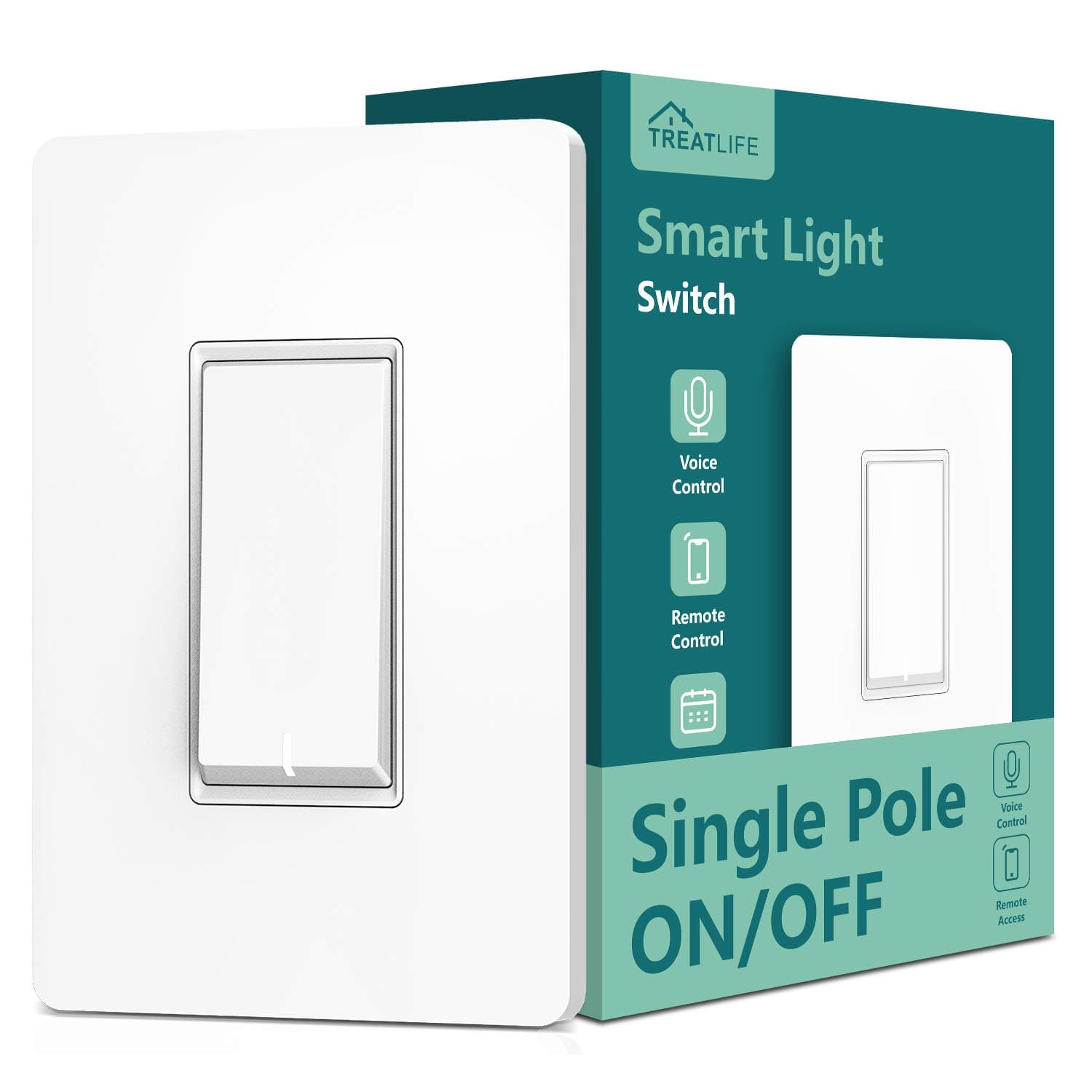 Single Pole Smart Light Switch, Neutral Wire Required, 2.4GHz Wi-Fi Light Switch, Works with Alexa and Google Home, Schedule, Remote Control