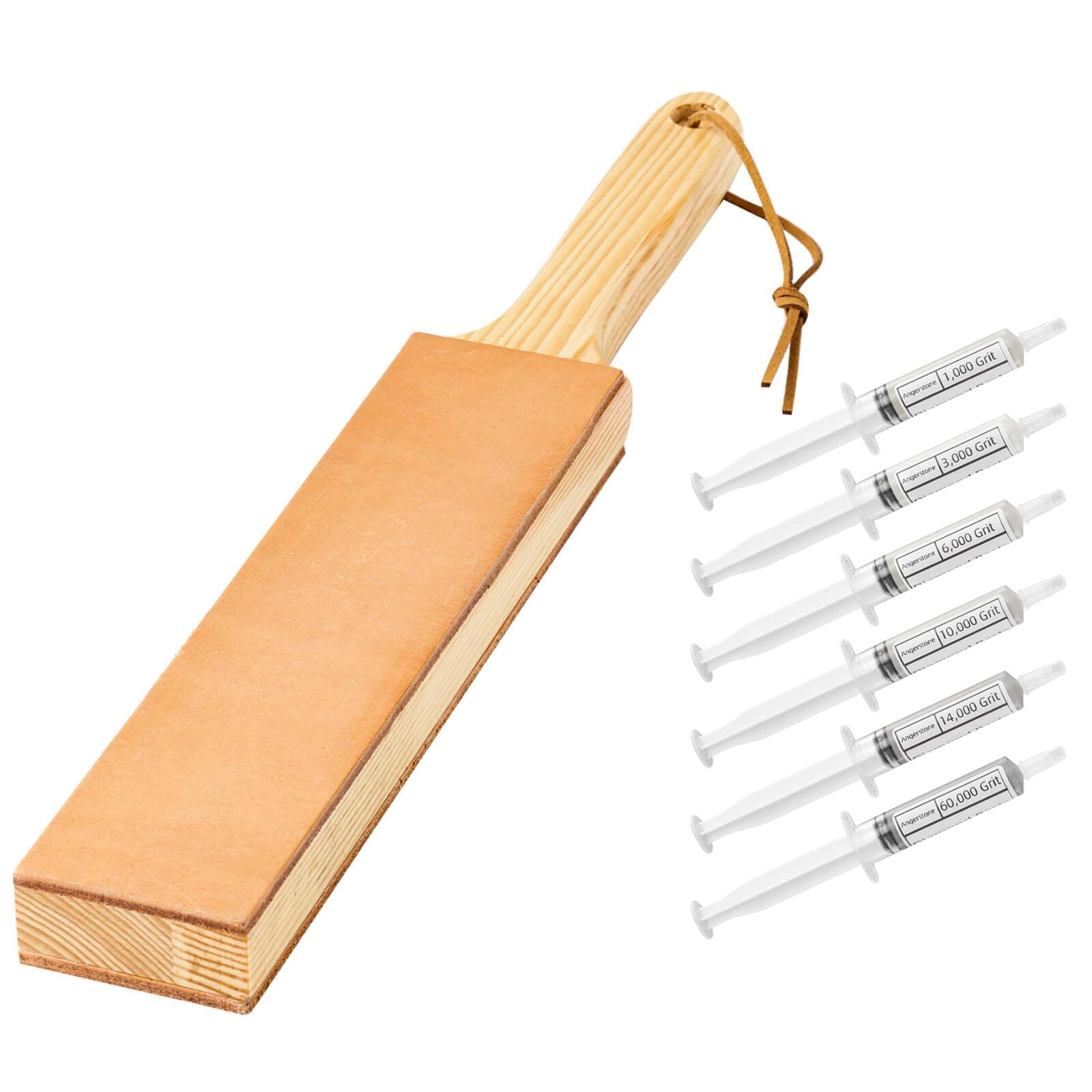 Angerstone Double Sided Leather Strop for Knife Sharpening with 6 Diamond Pol...
