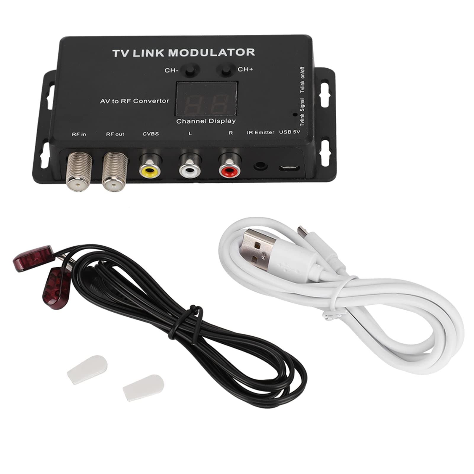 UHF Modulator, IR Modulator TM70 TV Link Modulator AV to RF Converter IR Extender with Channel Display RF Modulator for TV with USB Charge Cable